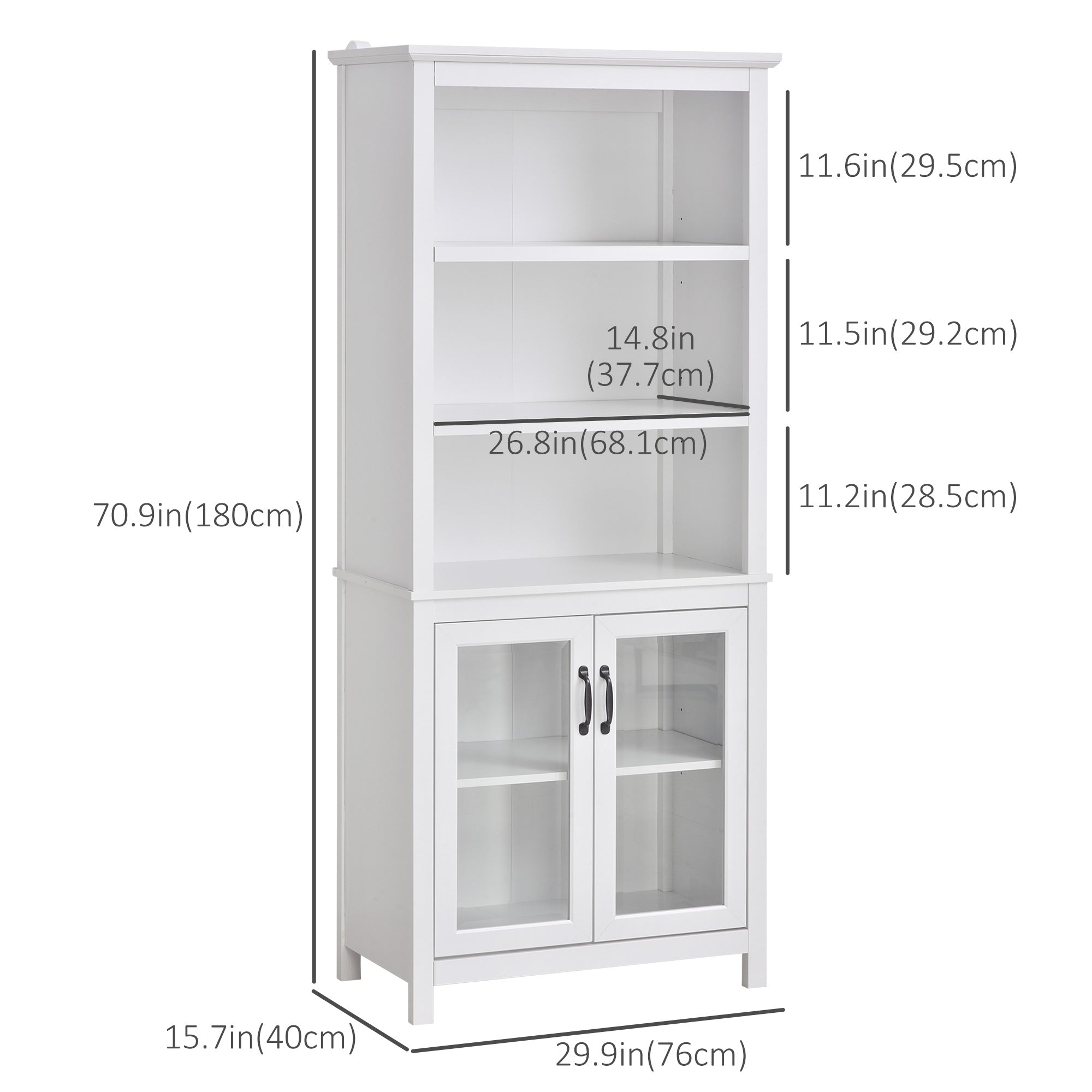 HOMCOM 3-Tier Multifunctional Bookcase, Storage Bookshelf, Display Shelves with Glass Doors, Open Compartments and Adjustable Shelves for Home Office, Living Room, Study, White