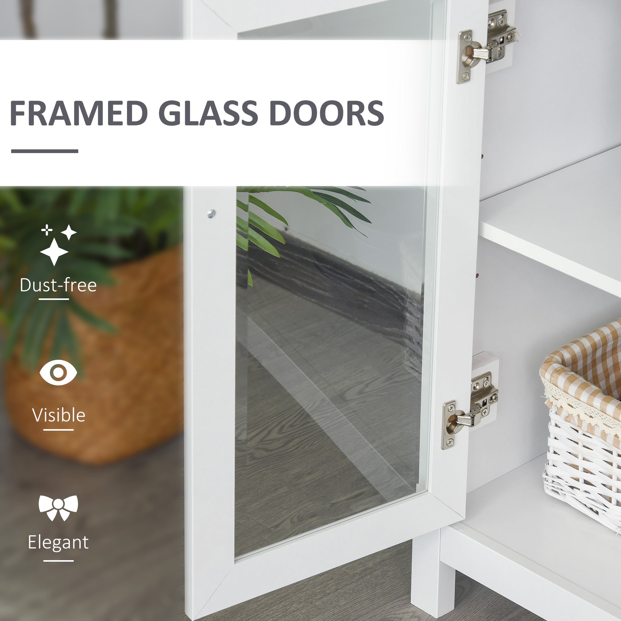 HOMCOM 3-Tier Multifunctional Bookcase, Storage Bookshelf, Display Shelves with Glass Doors, Open Compartments and Adjustable Shelves for Home Office, Living Room, Study, White