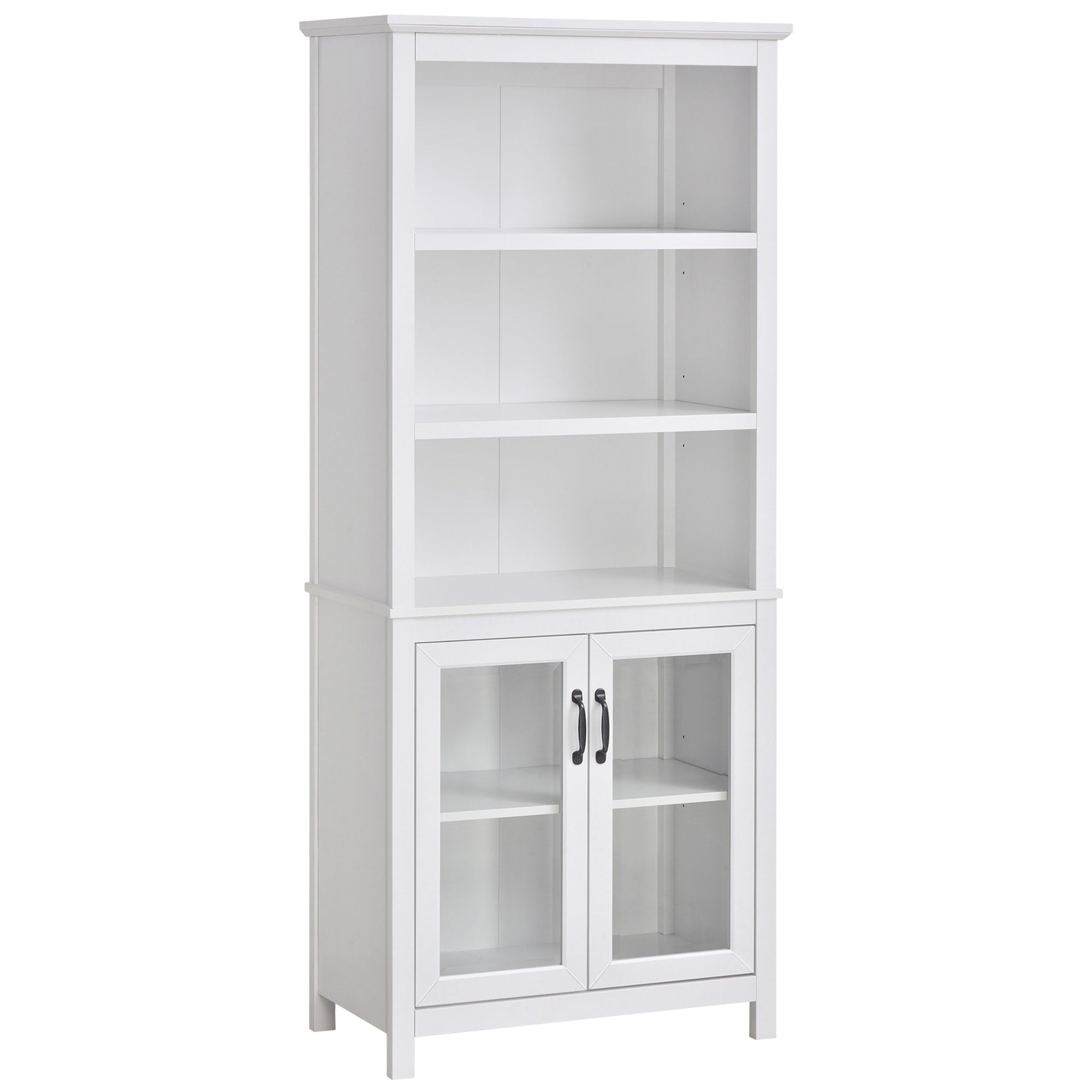 HOMCOM 3-Tier Multifunctional Bookcase, Storage Bookshelf, Display Shelves with Glass Doors, Open Compartments and Adjustable Shelves for Home Office, Living Room, Study, White