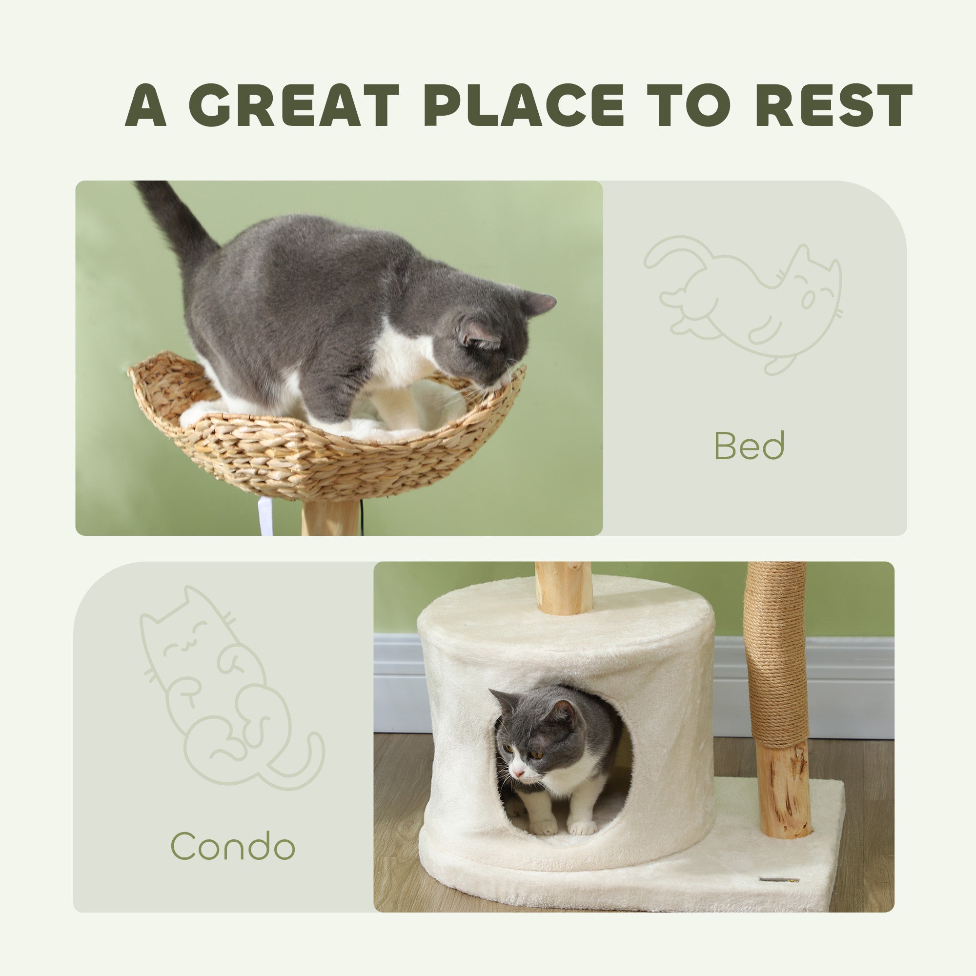 PawHut Cat Tree, 37" Cat Tower for Indoor Cats, Modern Cat Tree with Wooden Scratching Posts, Cat Condo, Cat Beds, Toy Balls, Washable Cushions, Anti-Tip Kit, Tree for Kittens & Adult Cats