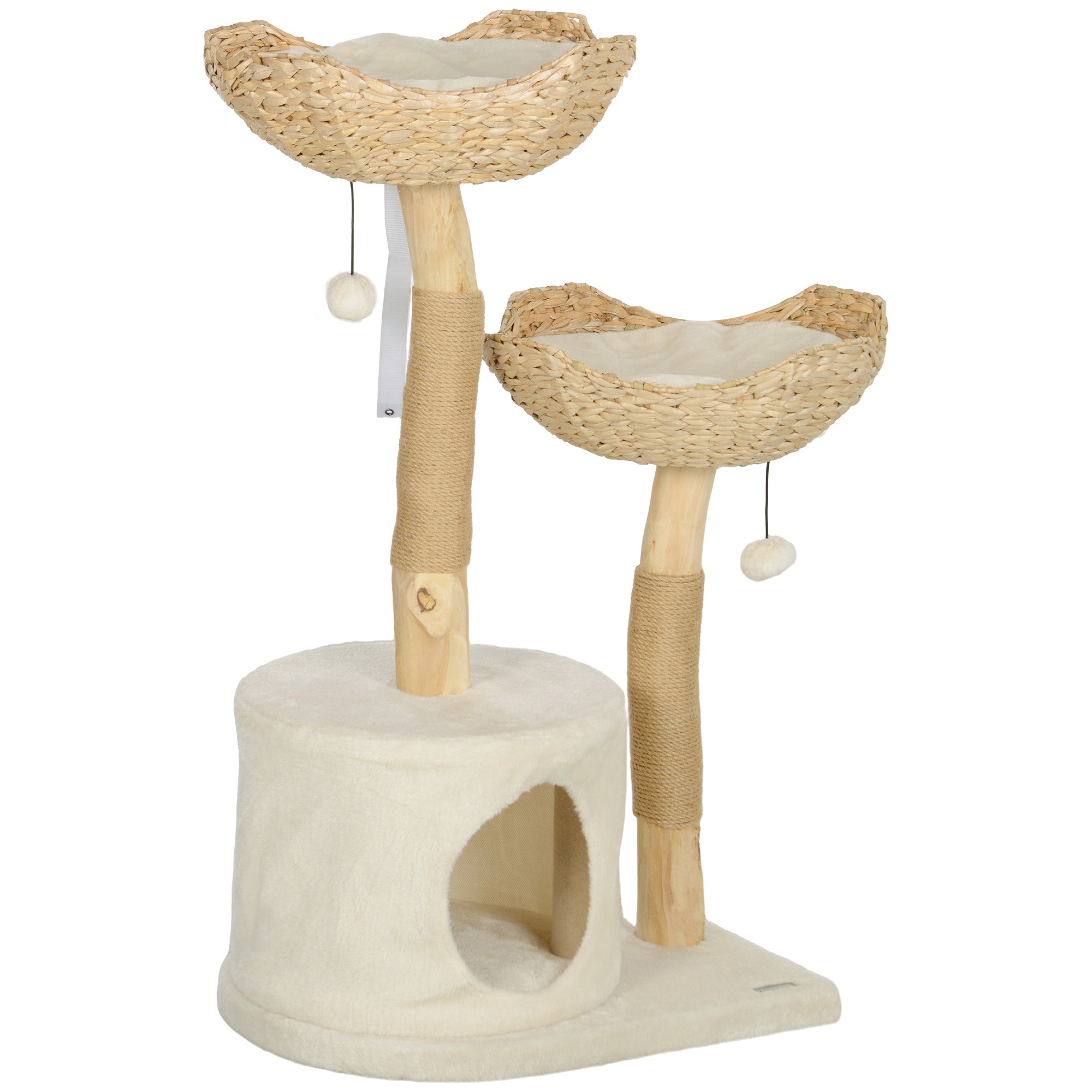 PawHut Cat Tree, 37" Cat Tower for Indoor Cats, Modern Cat Tree with Wooden Scratching Posts, Cat Condo, Cat Beds, Toy Balls, Washable Cushions, Anti-Tip Kit, Tree for Kittens & Adult Cats