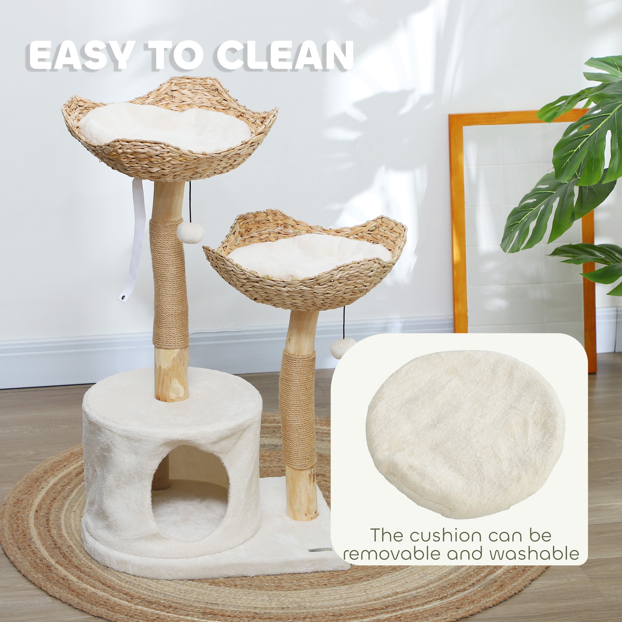 PawHut Cat Tree, 37" Cat Tower for Indoor Cats, Modern Cat Tree with Wooden Scratching Posts, Cat Condo, Cat Beds, Toy Balls, Washable Cushions, Anti-Tip Kit, Tree for Kittens & Adult Cats