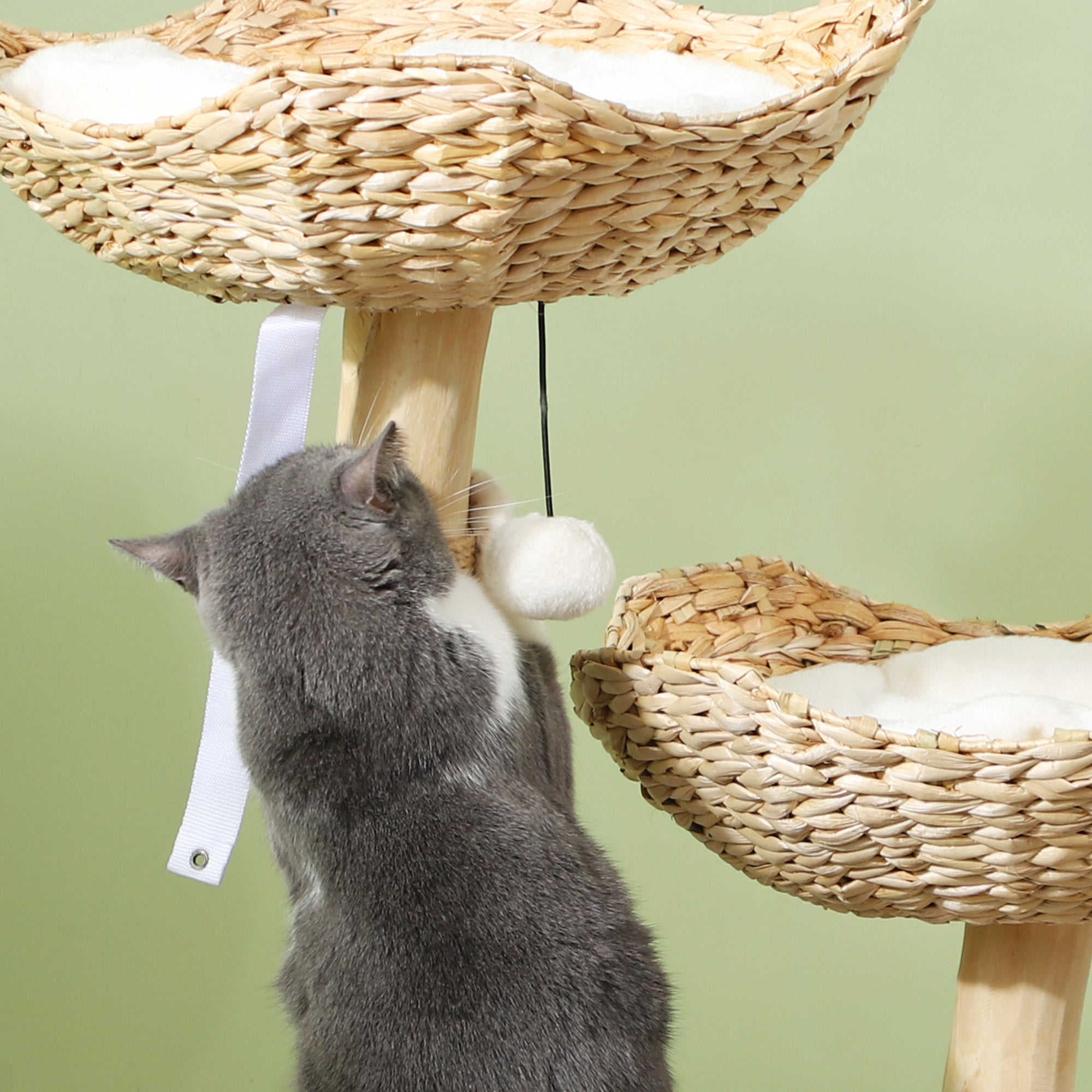 PawHut Cat Tree, 37" Cat Tower for Indoor Cats, Modern Cat Tree with Wooden Scratching Posts, Cat Condo, Cat Beds, Toy Balls, Washable Cushions, Anti-Tip Kit, Tree for Kittens & Adult Cats
