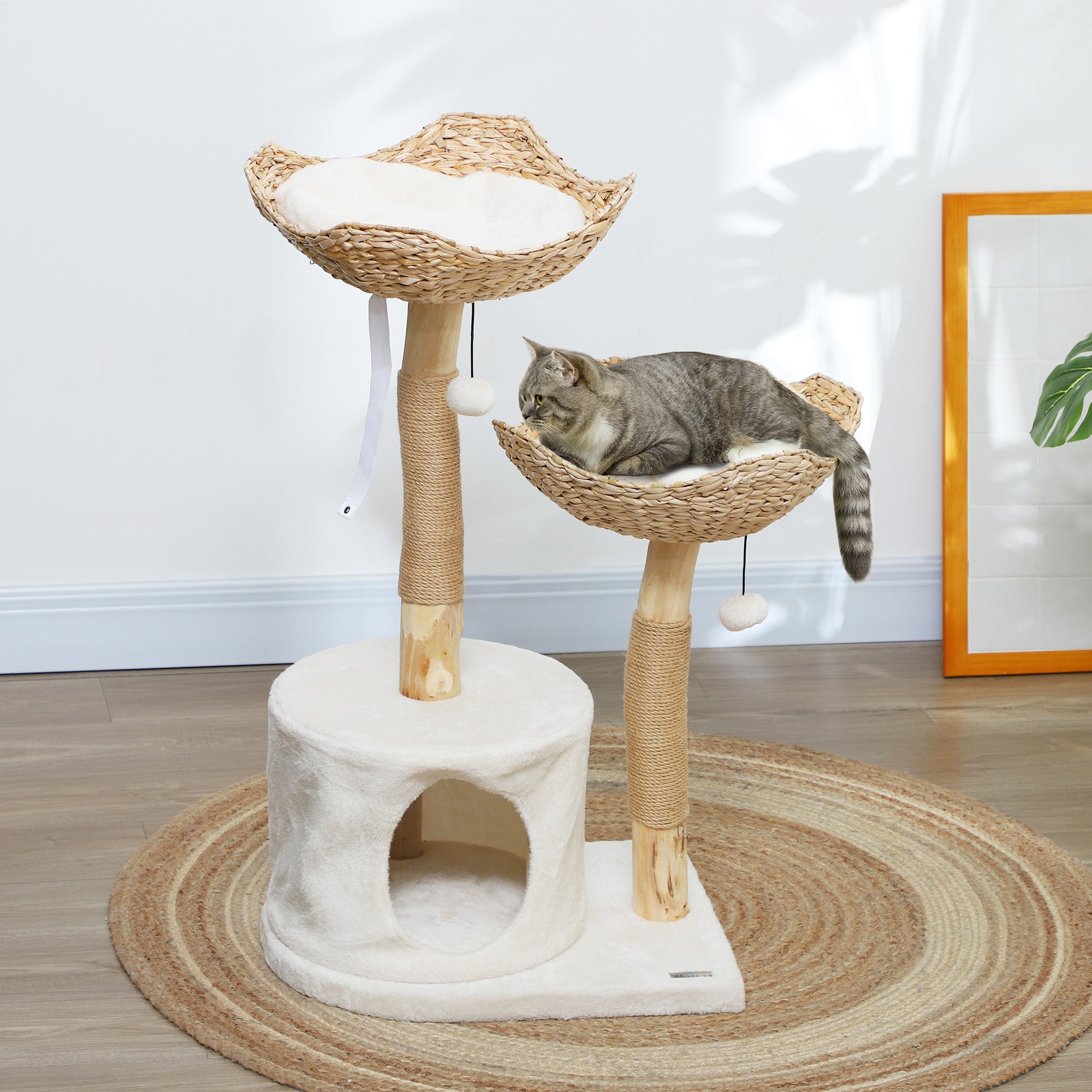 PawHut Cat Tree, 37" Cat Tower for Indoor Cats, Modern Cat Tree with Wooden Scratching Posts, Cat Condo, Cat Beds, Toy Balls, Washable Cushions, Anti-Tip Kit, Tree for Kittens & Adult Cats