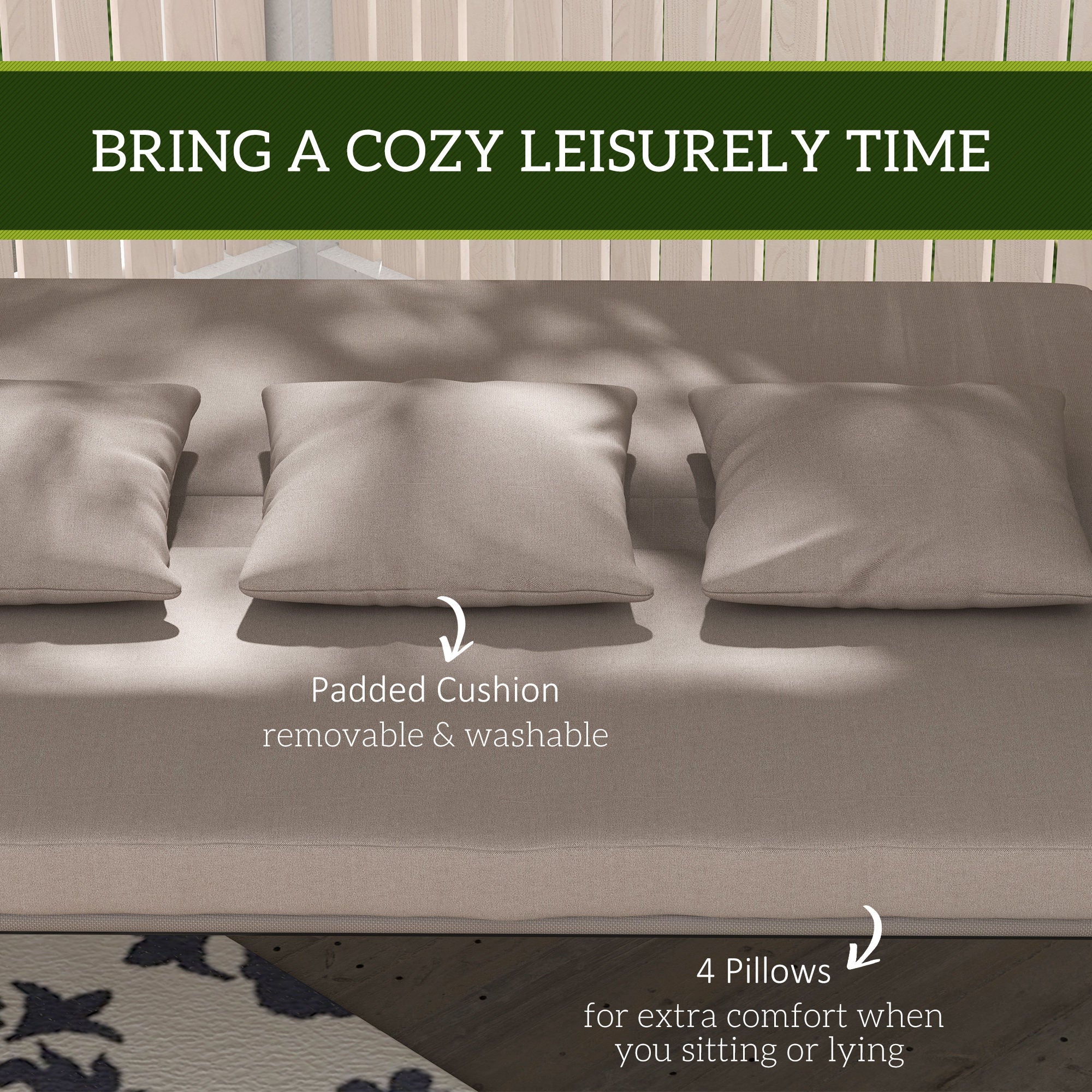 Outsunny 3-Seat Outdoor Patio Swing Chair, Converting Flat Bed, Canopy Swing Glider with Adjustable Shade, Removable Cushions for Porch, Garden, Poolside, Backyard, Light Brown