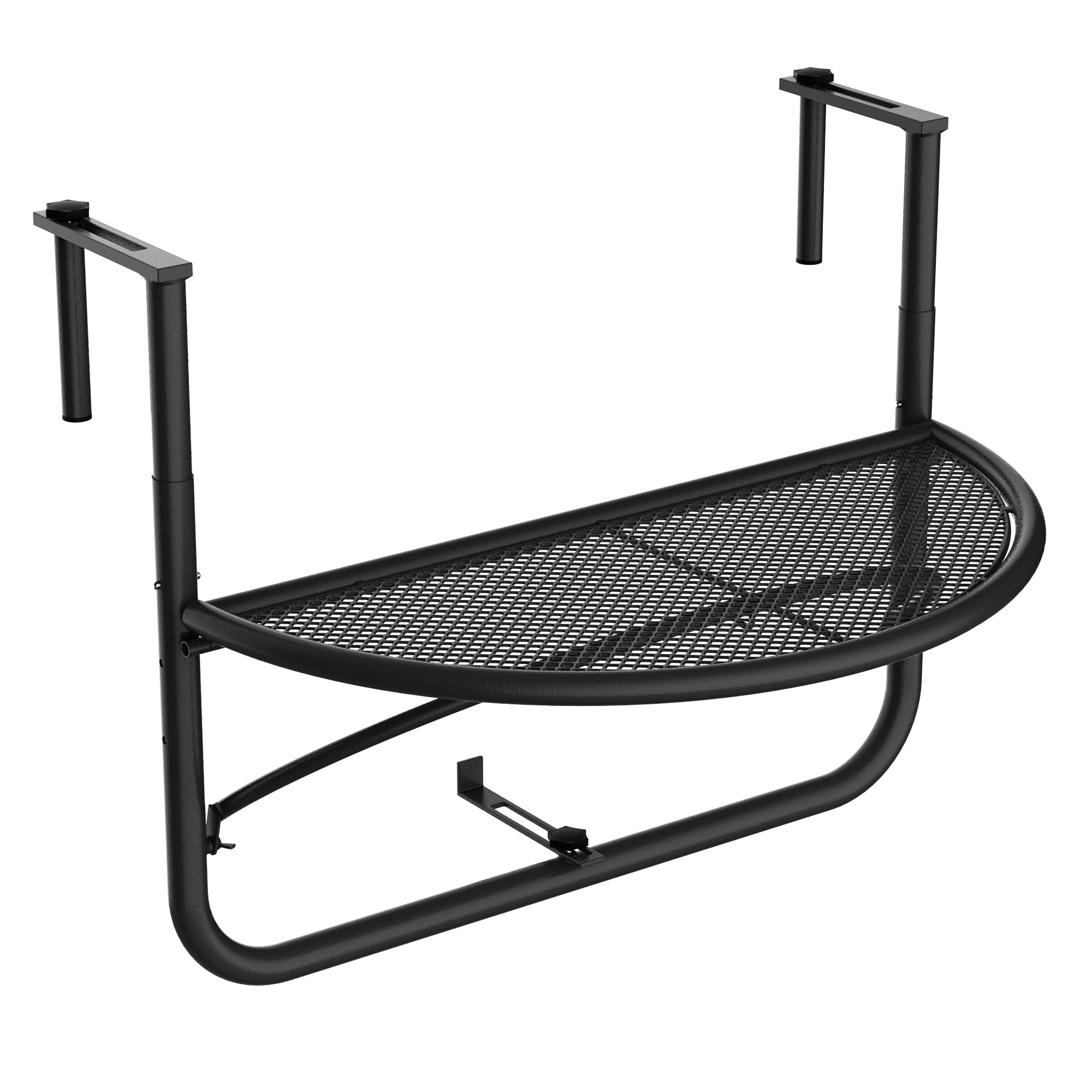 Outsunny Adjustable Balcony Hanging Railing Table, Metal Mounting Mini Wall Desk Storage Rack, Outdoor Flower Stand Serving Table Half Round, Black