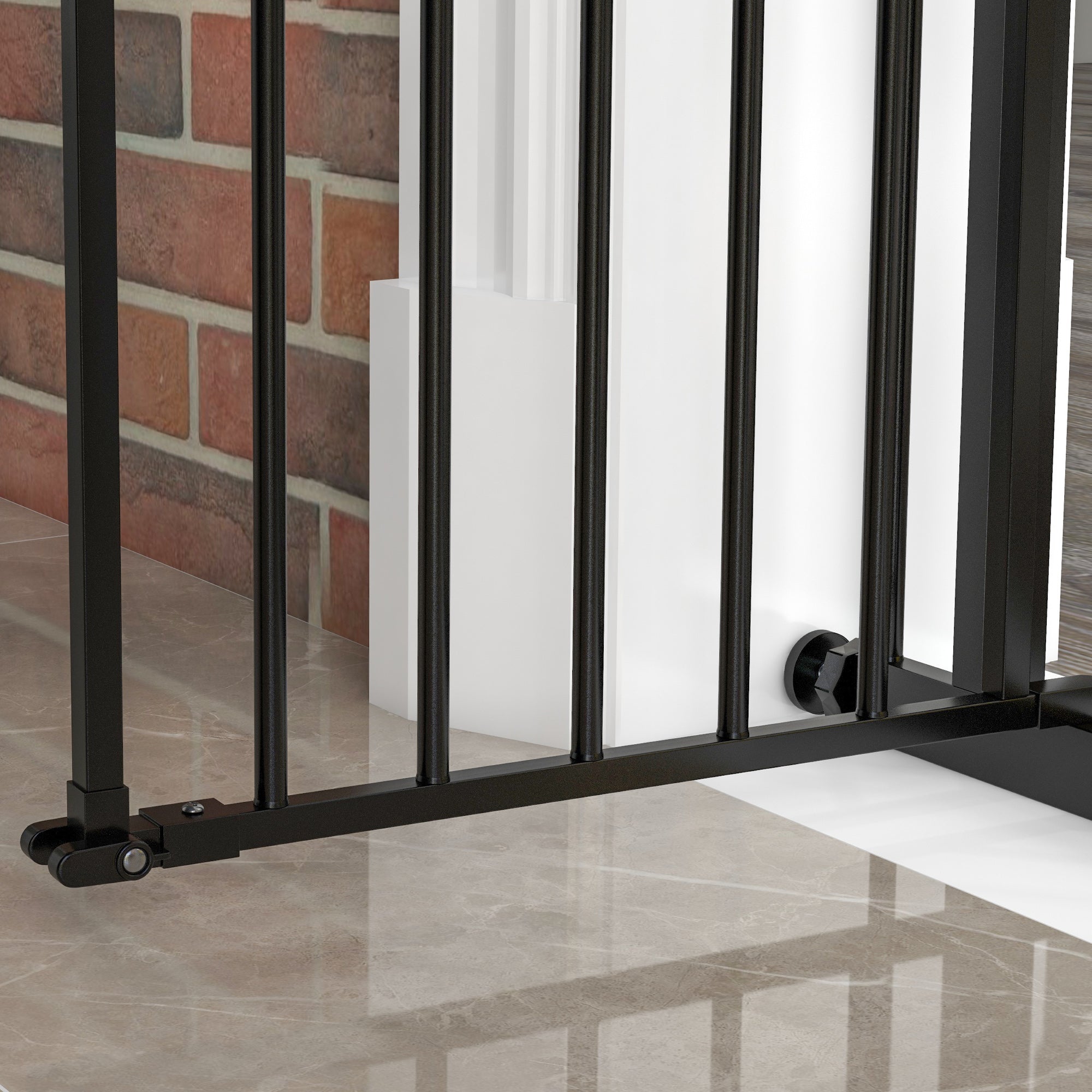 PawHut Dog Gate Stair Gate Pressure Fit Pets Barrier Auto Close for Doorway Hallway, 74-94cm Wide Adjustable, Black