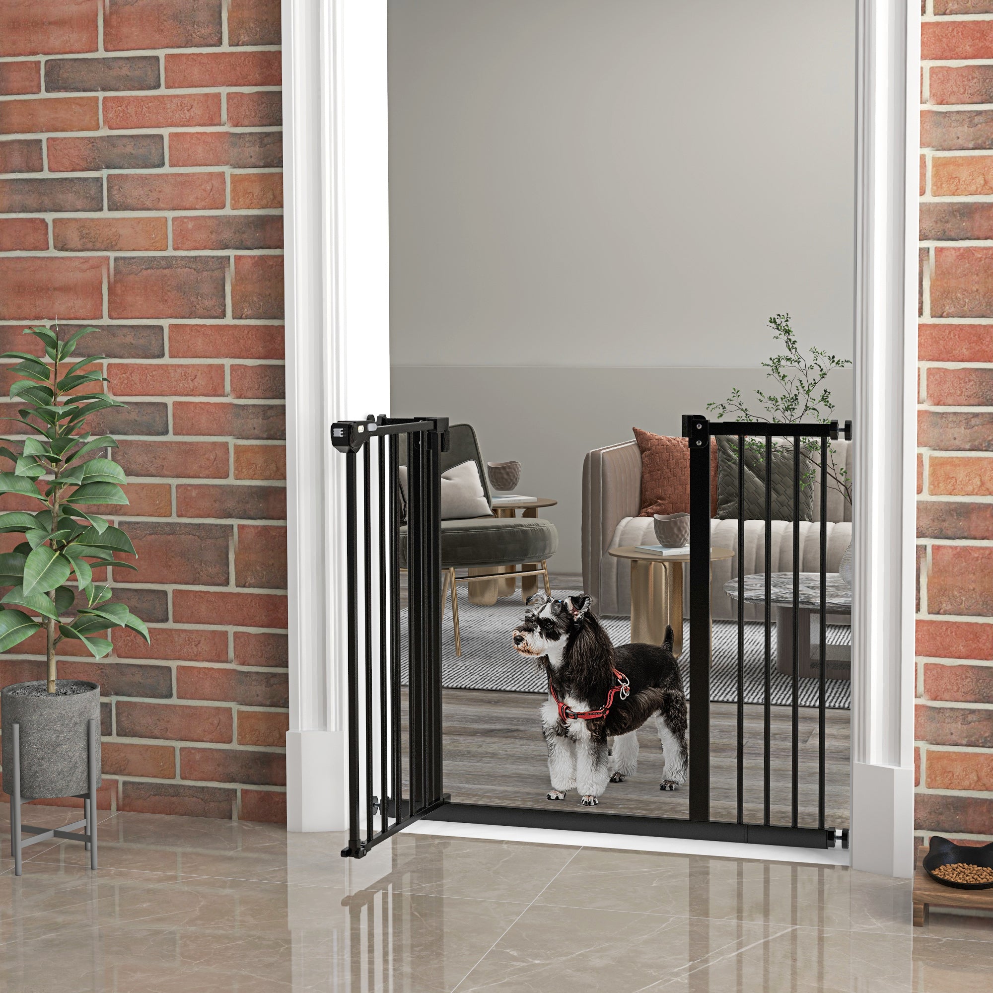 PawHut Dog Gate Stair Gate Pressure Fit Pets Barrier Auto Close for Doorway Hallway, 74-94cm Wide Adjustable, Black
