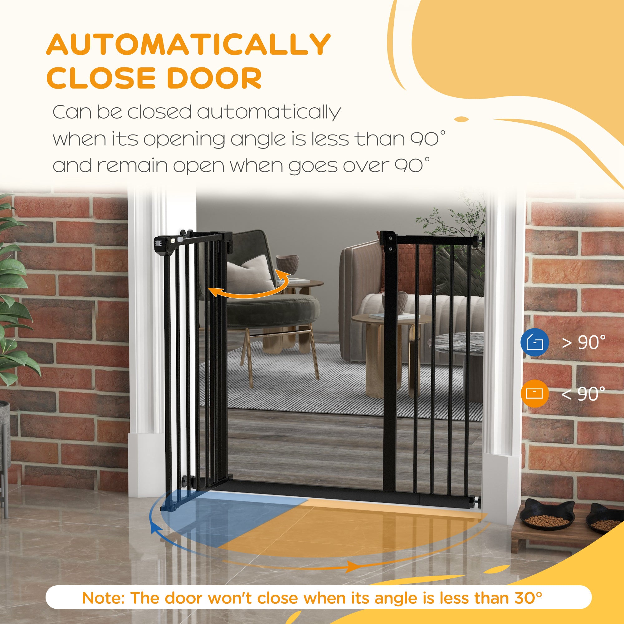 PawHut Dog Gate Stair Gate Pressure Fit Pets Barrier Auto Close for Doorway Hallway, 74-94cm Wide Adjustable, Black