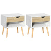 HOMCOM Set of 2 Bedside Table with Drawer and Shelf, Modern Nightstand, End Table for Bedroom, White