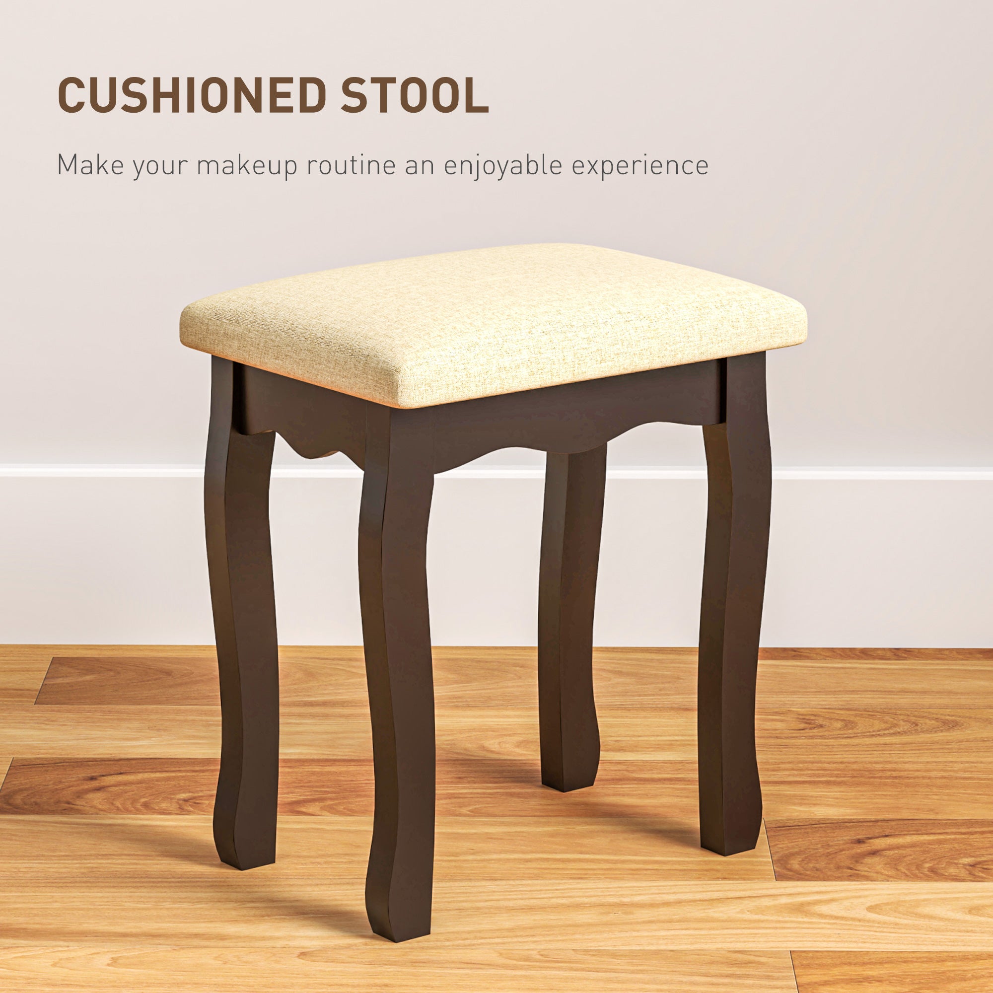 HOMCOM Vanity Set with Mirror and Stool, Makeup Vanity Desk with 10 LED Lights, 2 Lighting Modes and Adjustable Brightness, Dressing Table with 5 Drawers and 3 Compartments, Black