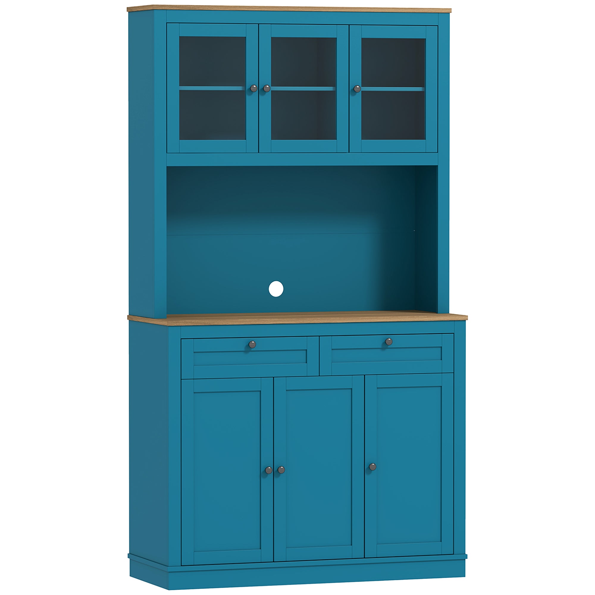 HOMCOM 71" Pantry Cabinet with Microwave Countertop, Tall Kitchen Hutch with 2 Drawers, Freestanding Storage Cabinet with Adjustable Shelves, Glass and Shaker Doors, Navy Blue
