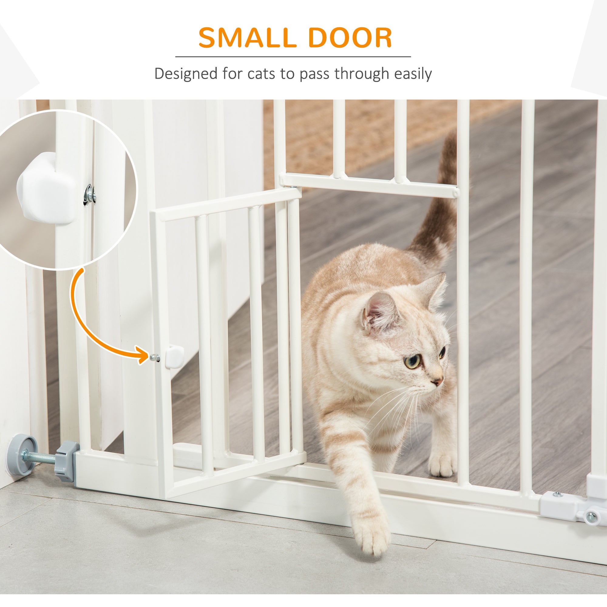 PawHut 36"H Dog Gate with Cat Door, Pet Gate with Small Door, Easy Open Indoor Dog Gates for Doorways, House, Stair, 29"-32" Long, White