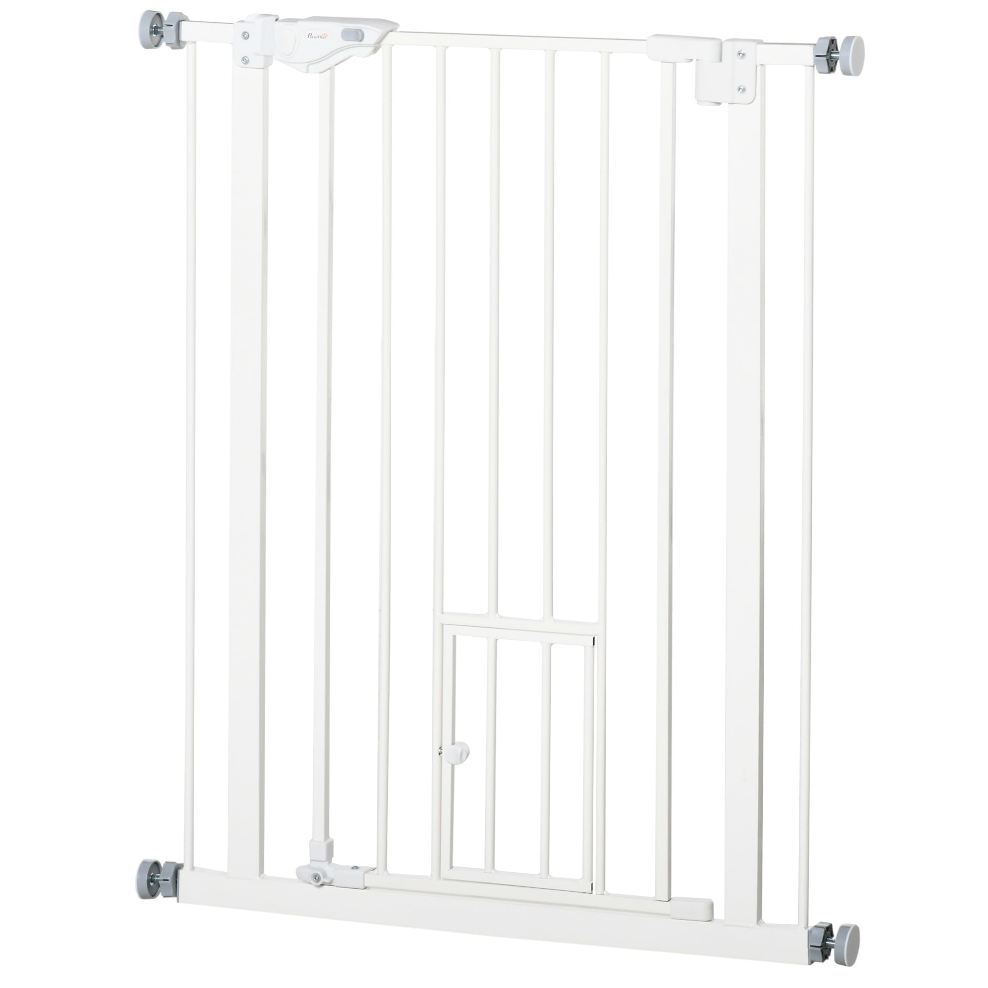 PawHut 36"H Dog Gate with Cat Door, Pet Gate with Small Door, Easy Open Indoor Dog Gates for Doorways, House, Stair, 29"-32" Long, White
