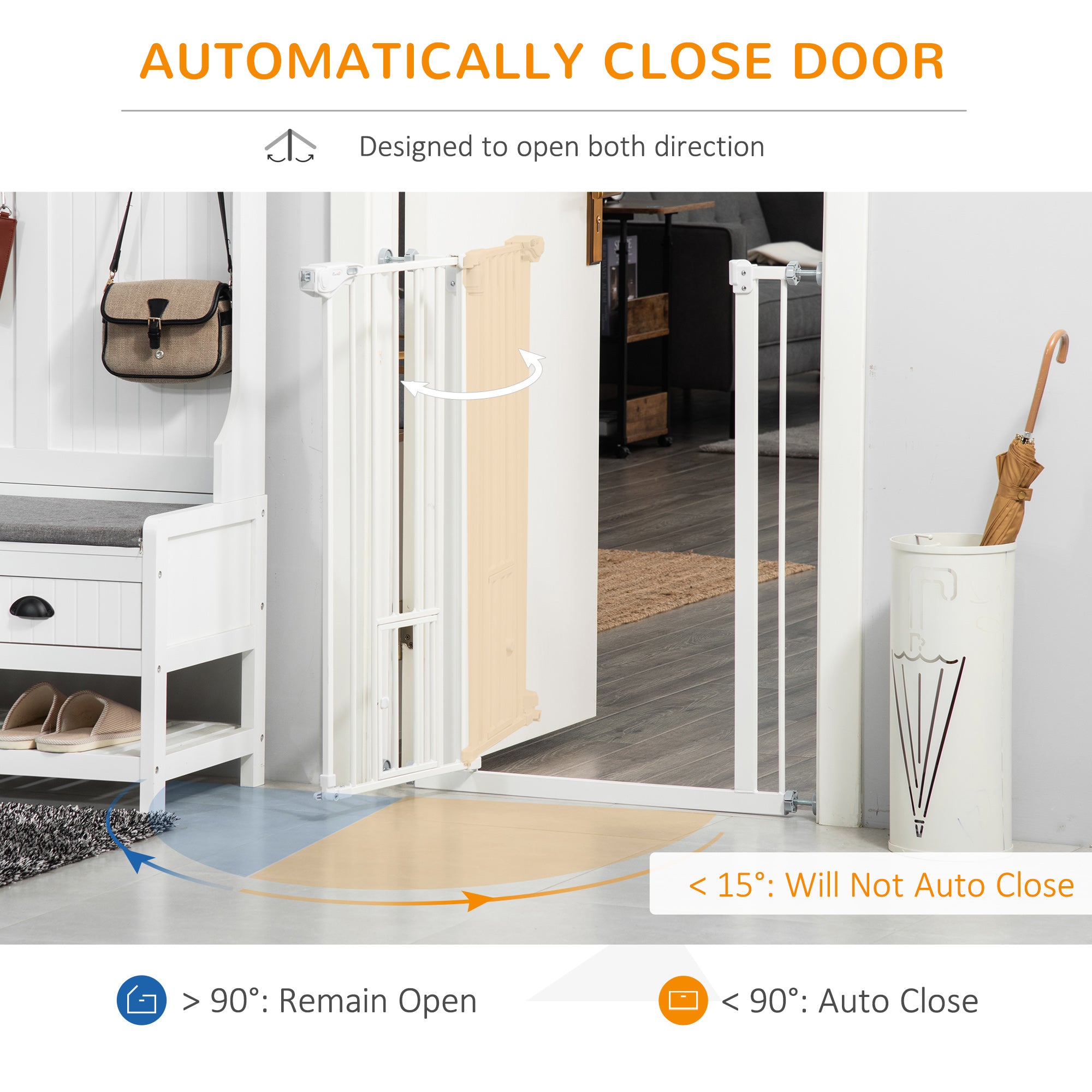 PawHut 36"H Dog Gate with Cat Door, Pet Gate with Small Door, Easy Open Indoor Dog Gates for Doorways, House, Stair, 29"-32" Long, White