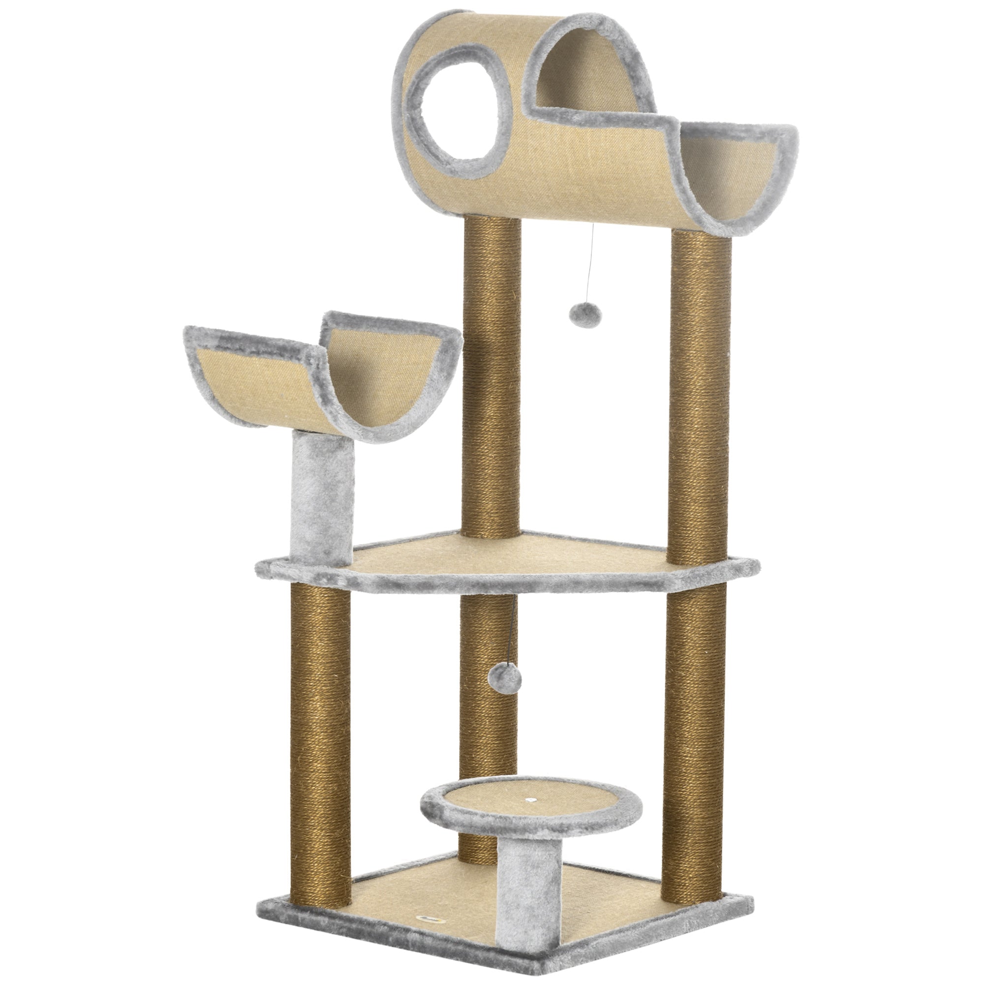 PawHut 48" Fun Cat Tree with Scratching Posts, Small Cat Tower for Indoor Cat Furniture, Cat Tunnel Bed Activity Center Climbing Toy