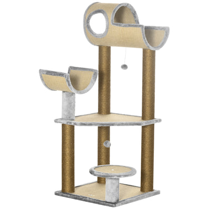 PawHut 48" Fun Cat Tree with Scratching Posts, Small Cat Tower for Indoor Cat Furniture, Cat Tunnel Bed Activity Center Climbing Toy