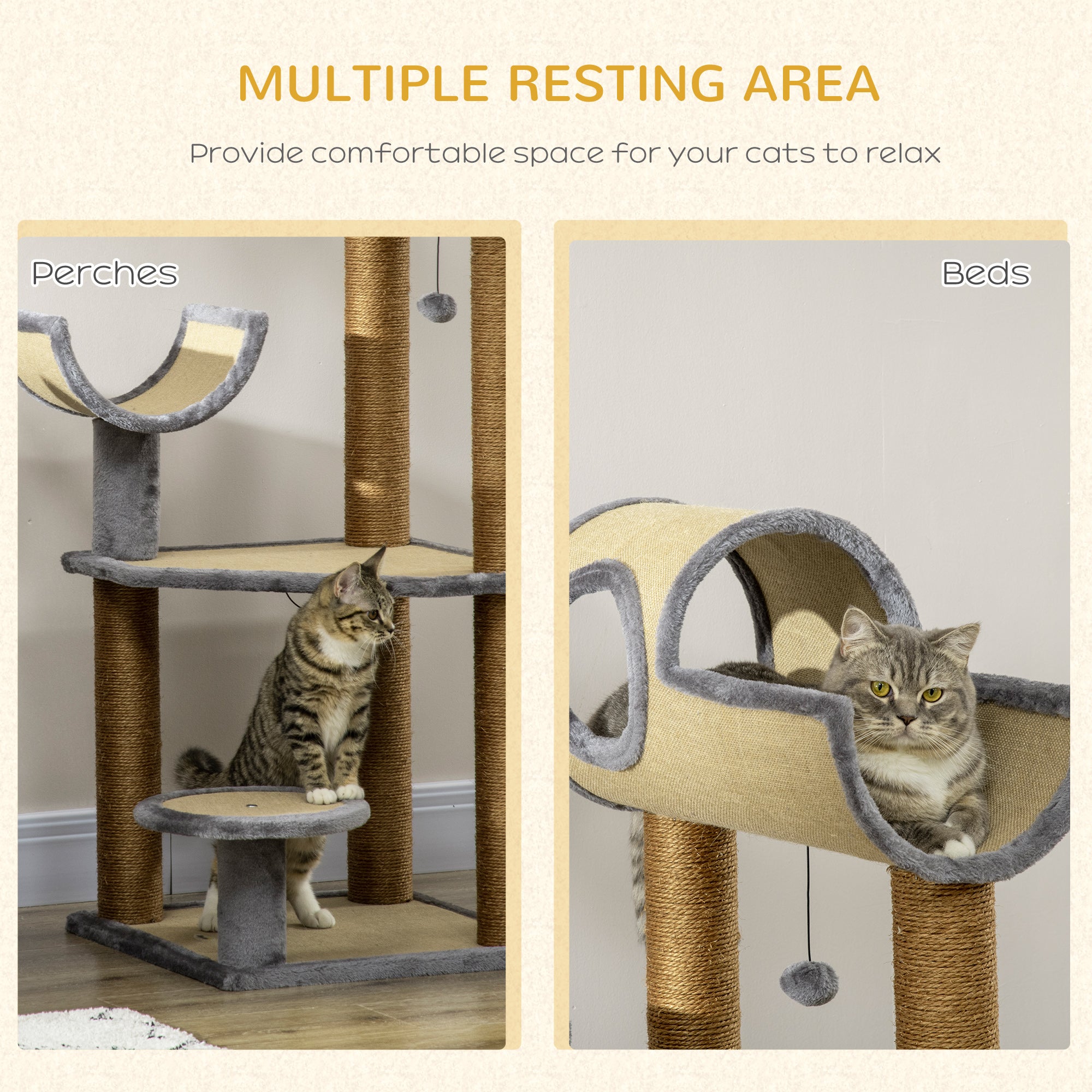 PawHut 48" Fun Cat Tree with Scratching Posts, Small Cat Tower for Indoor Cat Furniture, Cat Tunnel Bed Activity Center Climbing Toy