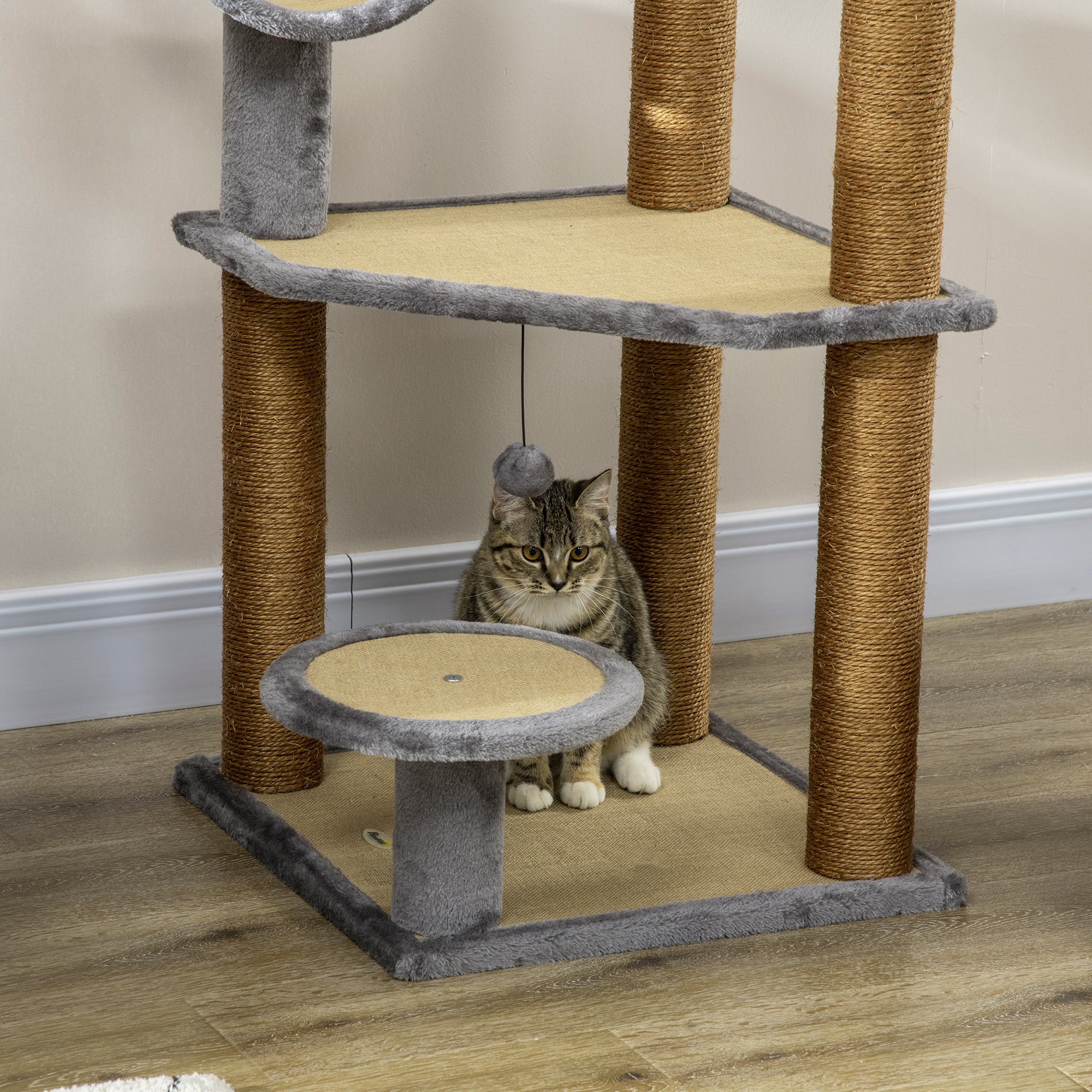 PawHut 48" Fun Cat Tree with Scratching Posts, Small Cat Tower for Indoor Cat Furniture, Cat Tunnel Bed Activity Center Climbing Toy