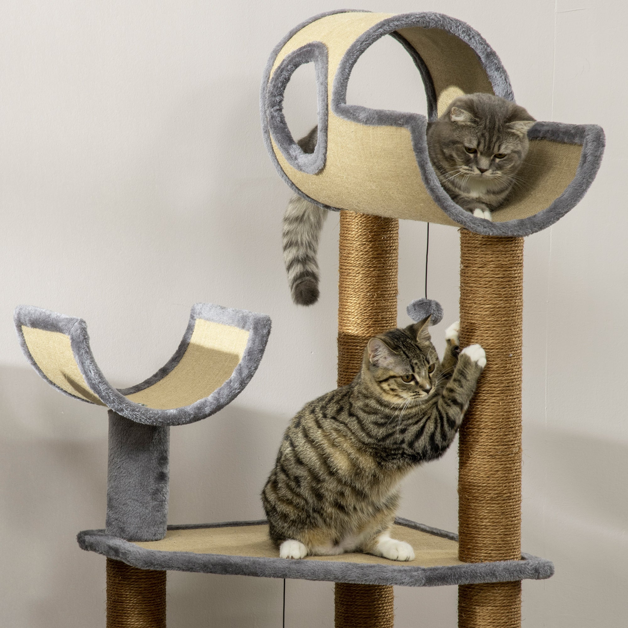 PawHut 48" Fun Cat Tree with Scratching Posts, Small Cat Tower for Indoor Cat Furniture, Cat Tunnel Bed Activity Center Climbing Toy