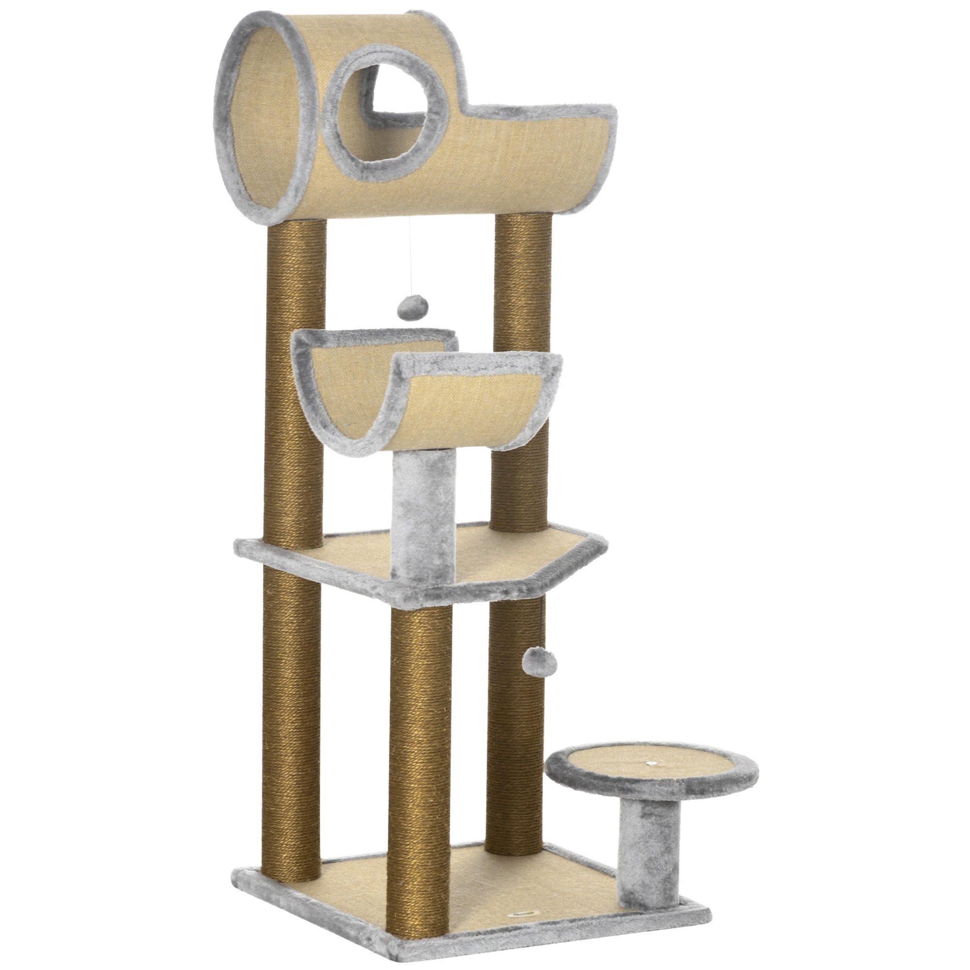 PawHut 48" Fun Cat Tree with Scratching Posts, Small Cat Tower for Indoor Cat Furniture, Cat Tunnel Bed Activity Center Climbing Toy