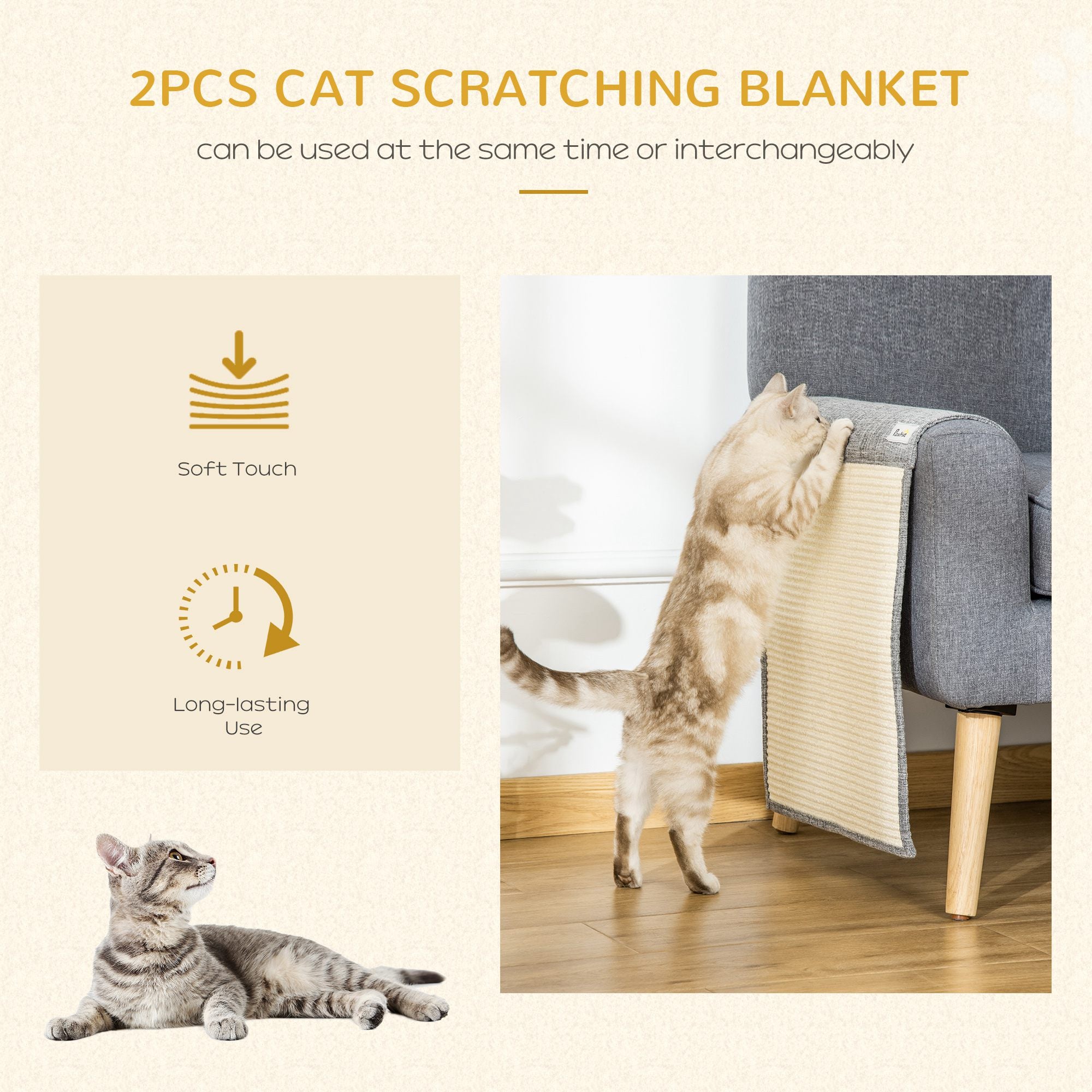 PawHut 2PCs Cat Scratching Pad Board Mat Blanket Kitten Scratcher Grey
