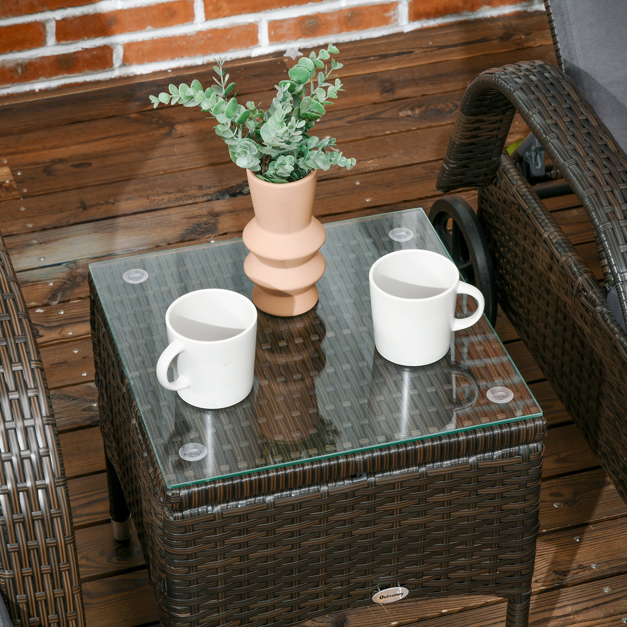 Outsunny 3 Pieces Wicker Patio Lounger Set with Table, PE Rattan Outdoor Lounge Chair Set with Cushions, Wheels, 5-Level Reclining Backrest, Headrest, Dark Grey