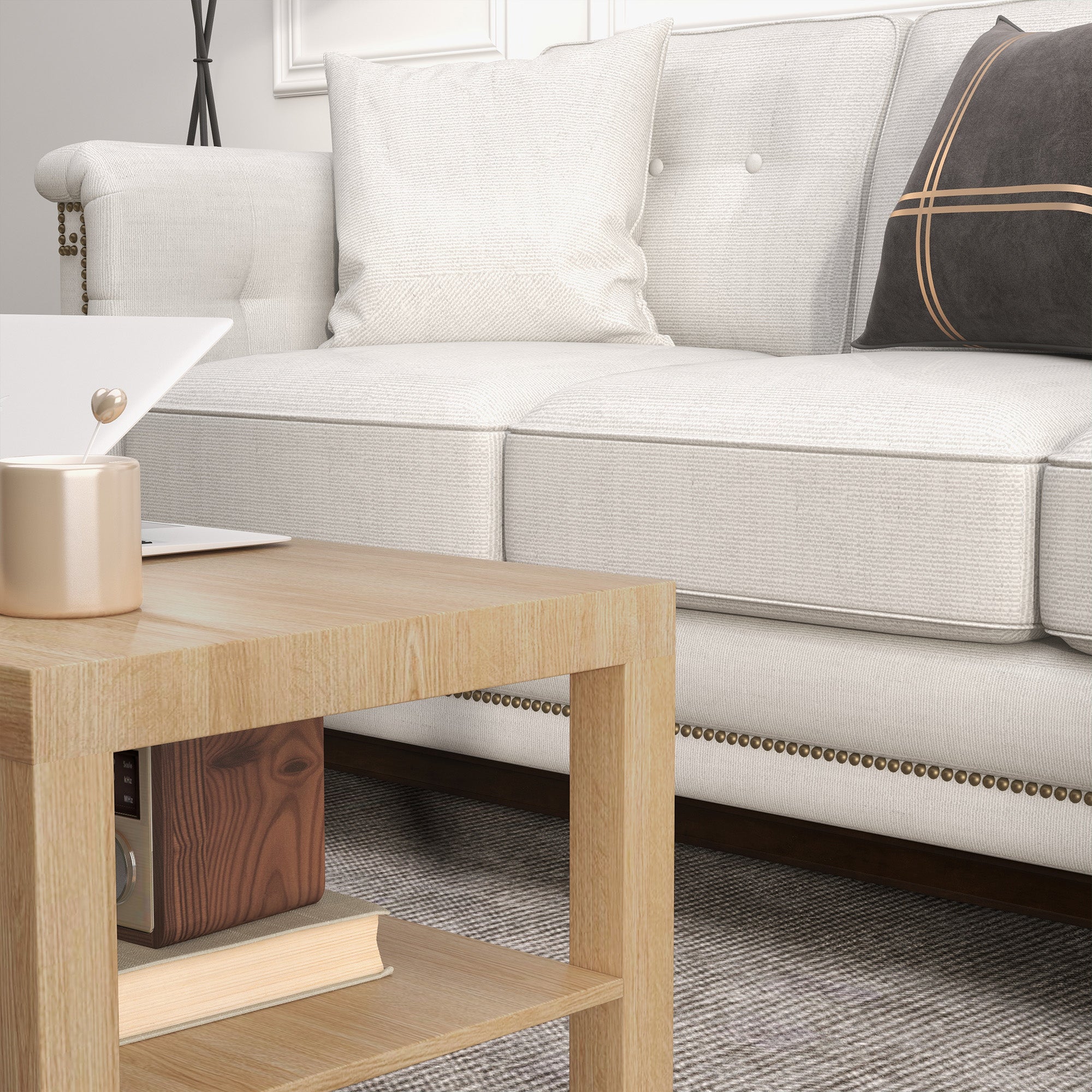 HOMCOM 2 Tier Coffee Table with Storage Shelf, Rectangular Center Table for Living Room, Home Office Furniture Nature Wood