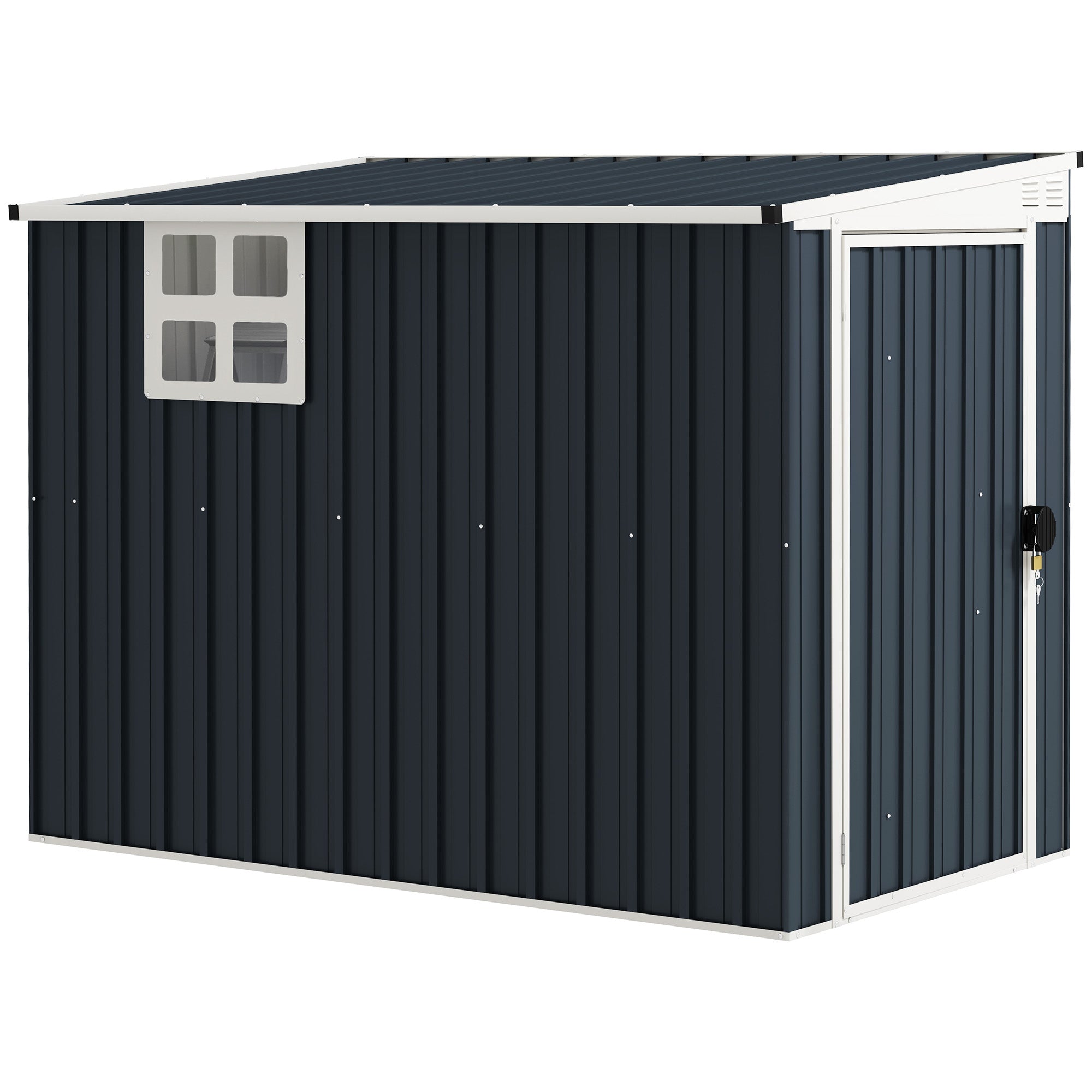 Outsunny 4' x 8' Outdoor Storage Shed, Metal Garden Shed with Window, 2 Vents and Lockable Door, for Backyard, Garden, Lawn, Dark Grey