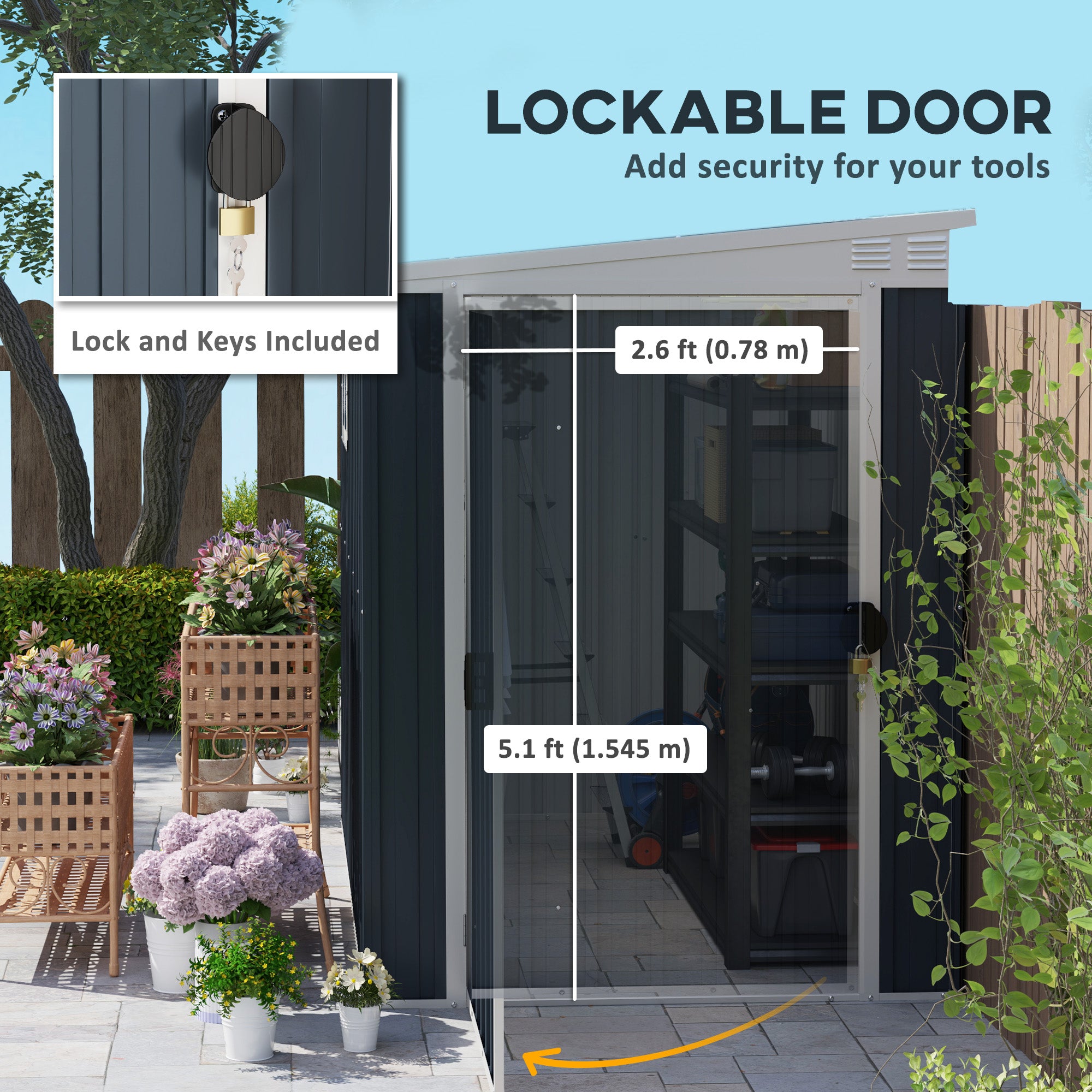 Outsunny 4' x 8' Outdoor Storage Shed, Metal Garden Shed with Window, 2 Vents and Lockable Door, for Backyard, Garden, Lawn, Dark Grey