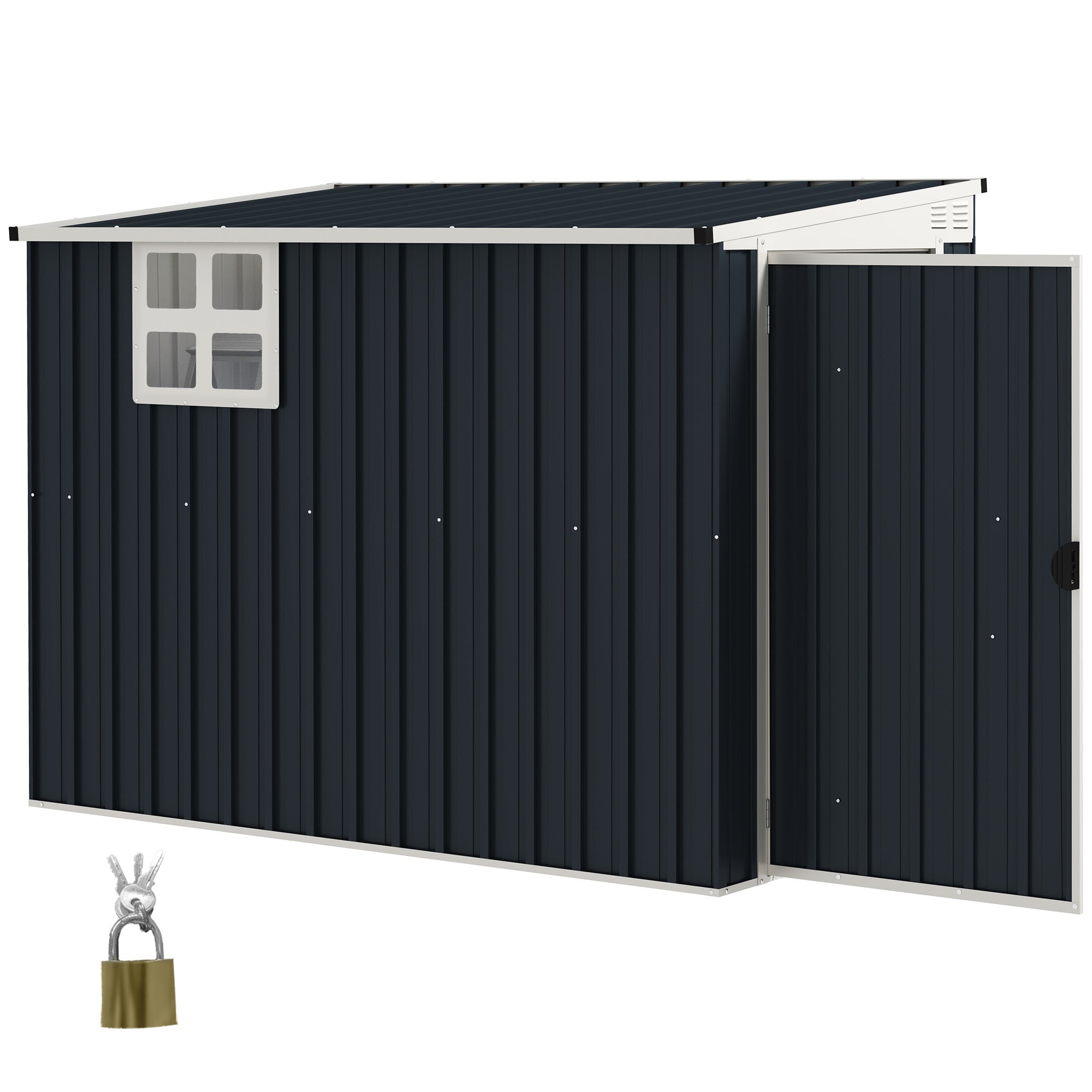 Outsunny 4' x 8' Outdoor Storage Shed, Metal Garden Shed with Window, 2 Vents and Lockable Door, for Backyard, Garden, Lawn, Dark Grey