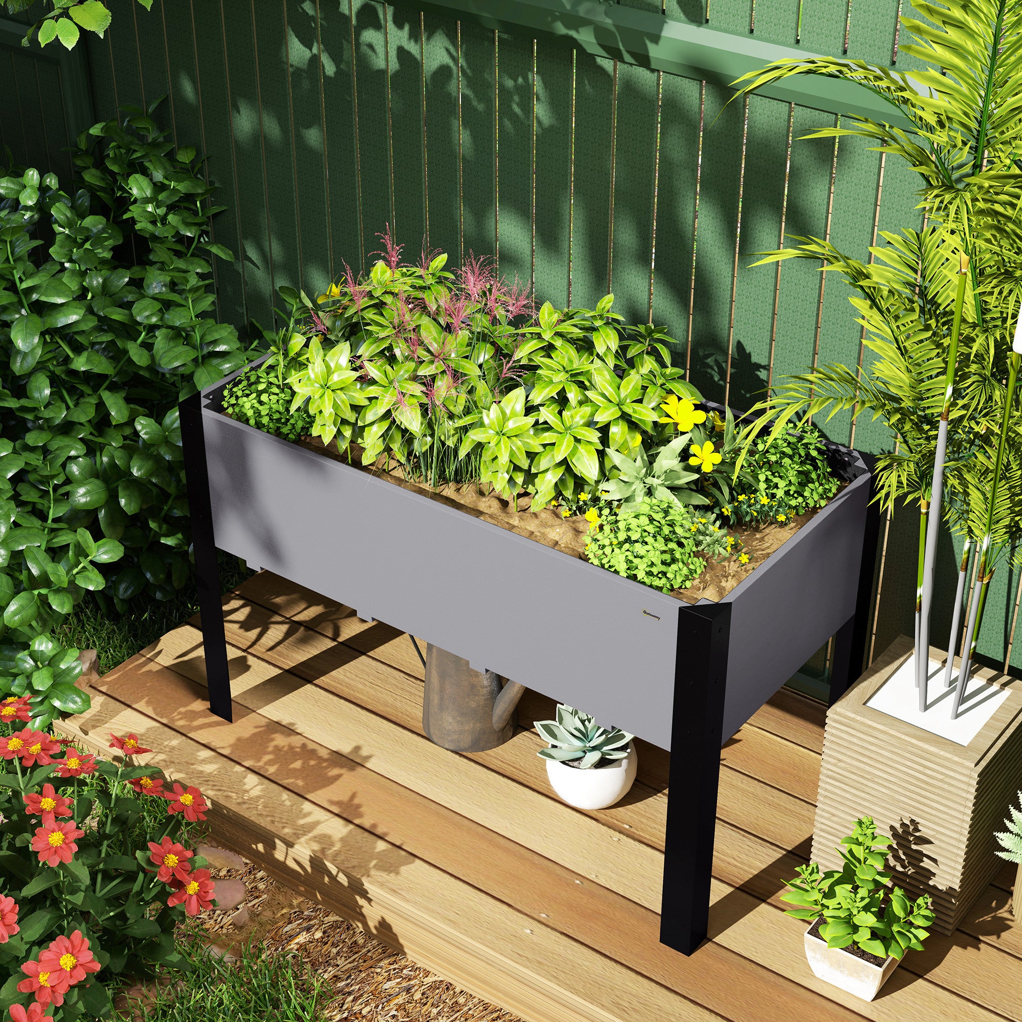 Outsunny Raised Garden Bed, Elevated Planter Box, 47"x24"x29" with Legs, Metal Frame, Wooden Planter Pot for Backyard, Patio to Grow Vegetables, Herbs, and Flowers, Grey