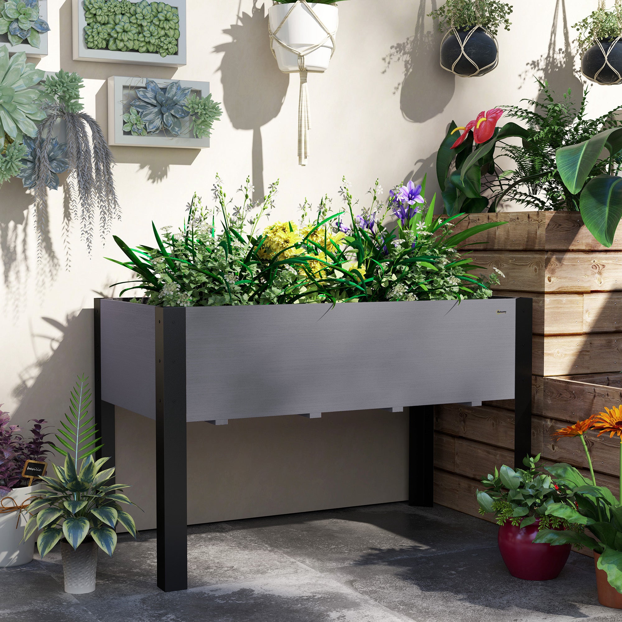Outsunny Raised Garden Bed, Elevated Planter Box, 47"x24"x29" with Legs, Metal Frame, Wooden Planter Pot for Backyard, Patio to Grow Vegetables, Herbs, and Flowers, Grey
