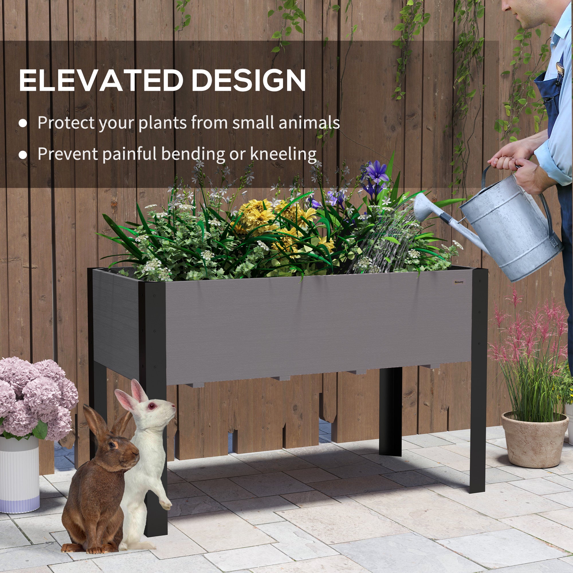 Outsunny Raised Garden Bed, Elevated Planter Box, 47"x24"x29" with Legs, Metal Frame, Wooden Planter Pot for Backyard, Patio to Grow Vegetables, Herbs, and Flowers, Grey