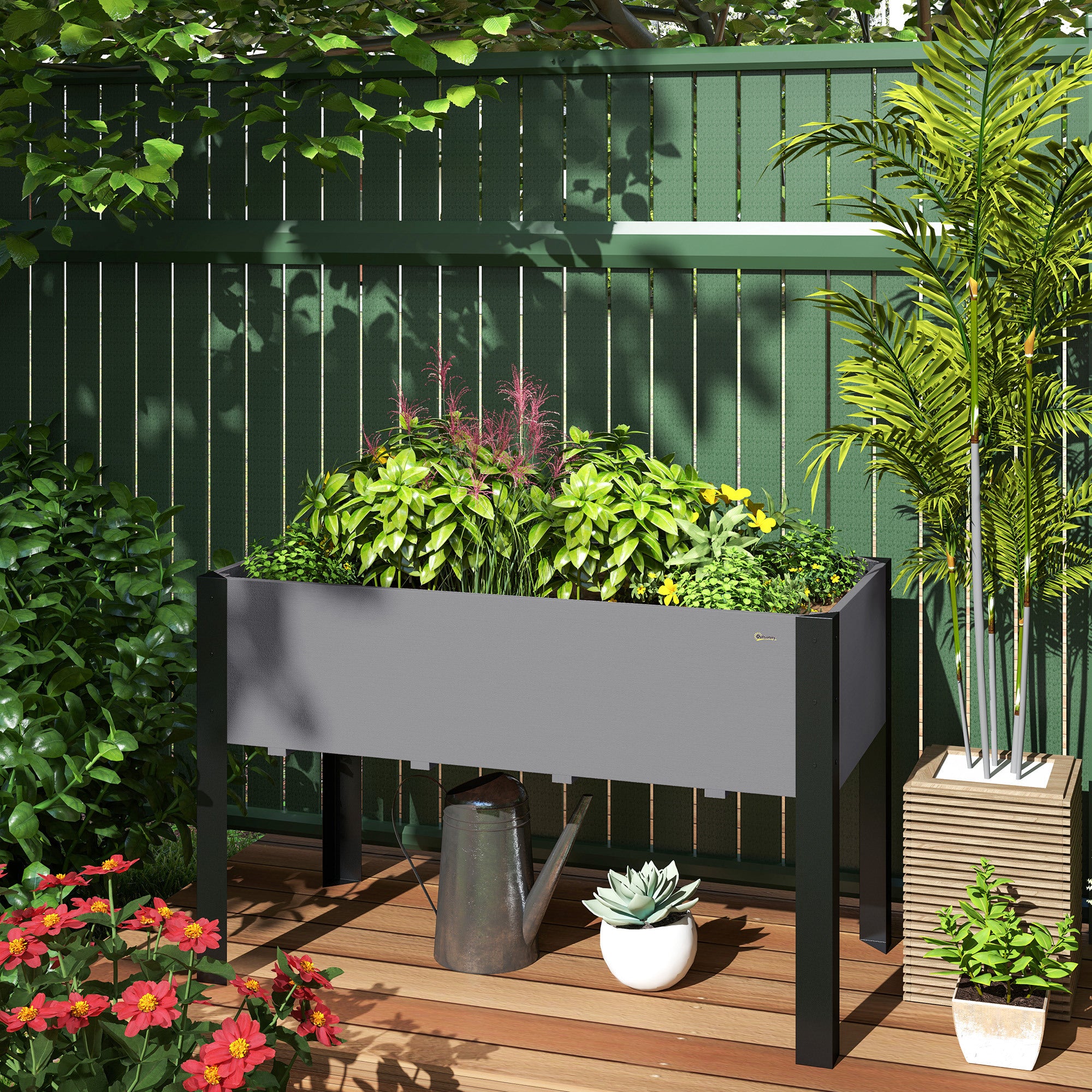 Outsunny Raised Garden Bed, Elevated Planter Box, 47"x24"x29" with Legs, Metal Frame, Wooden Planter Pot for Backyard, Patio to Grow Vegetables, Herbs, and Flowers, Grey