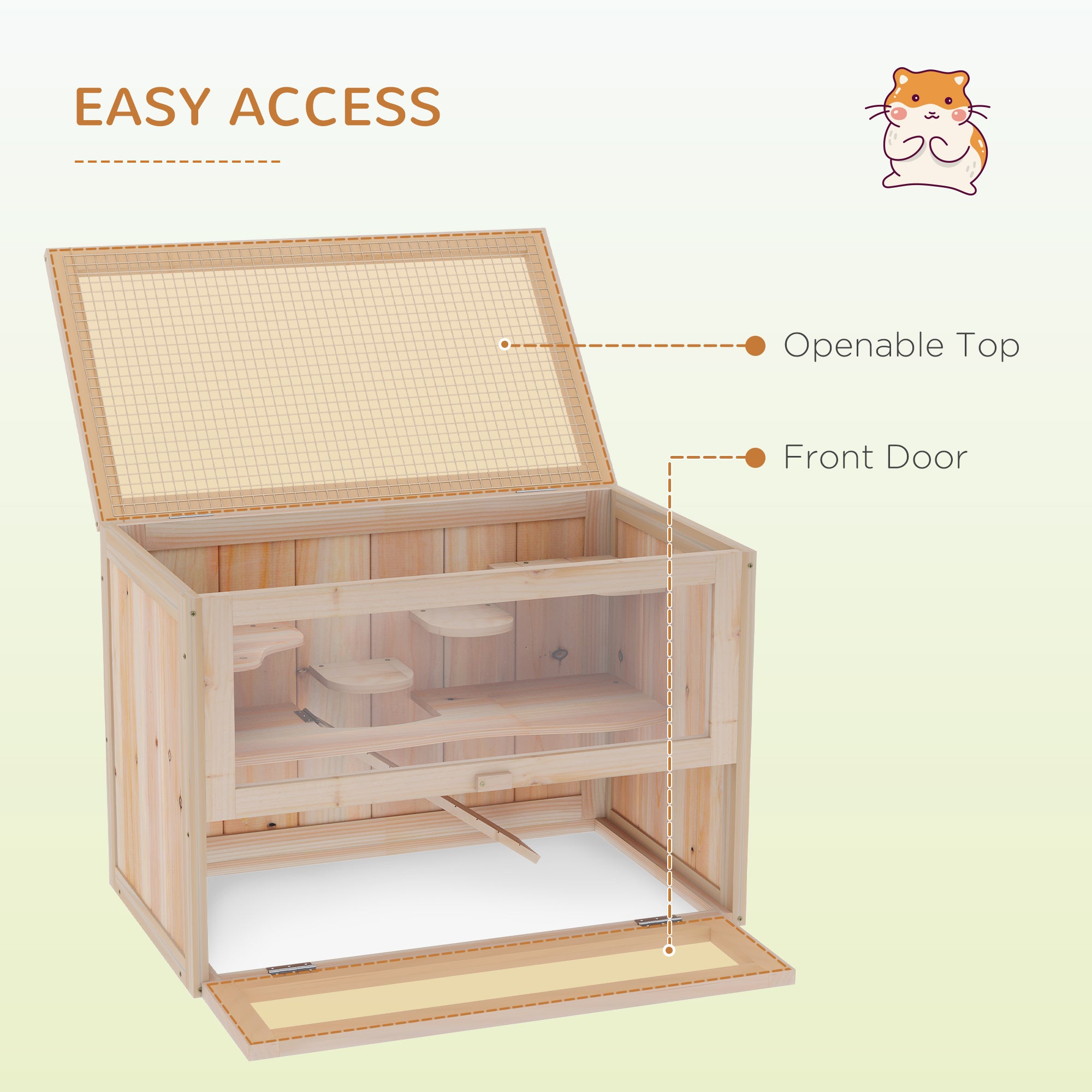 PawHut 24 Inch Hamster Cage, 2 Levels Small Animals Cage with Openable Roof, Run Space, Platforms, Pet House for Dwarf Hamsters, Gerbils, Chinchillas, Natural Wood