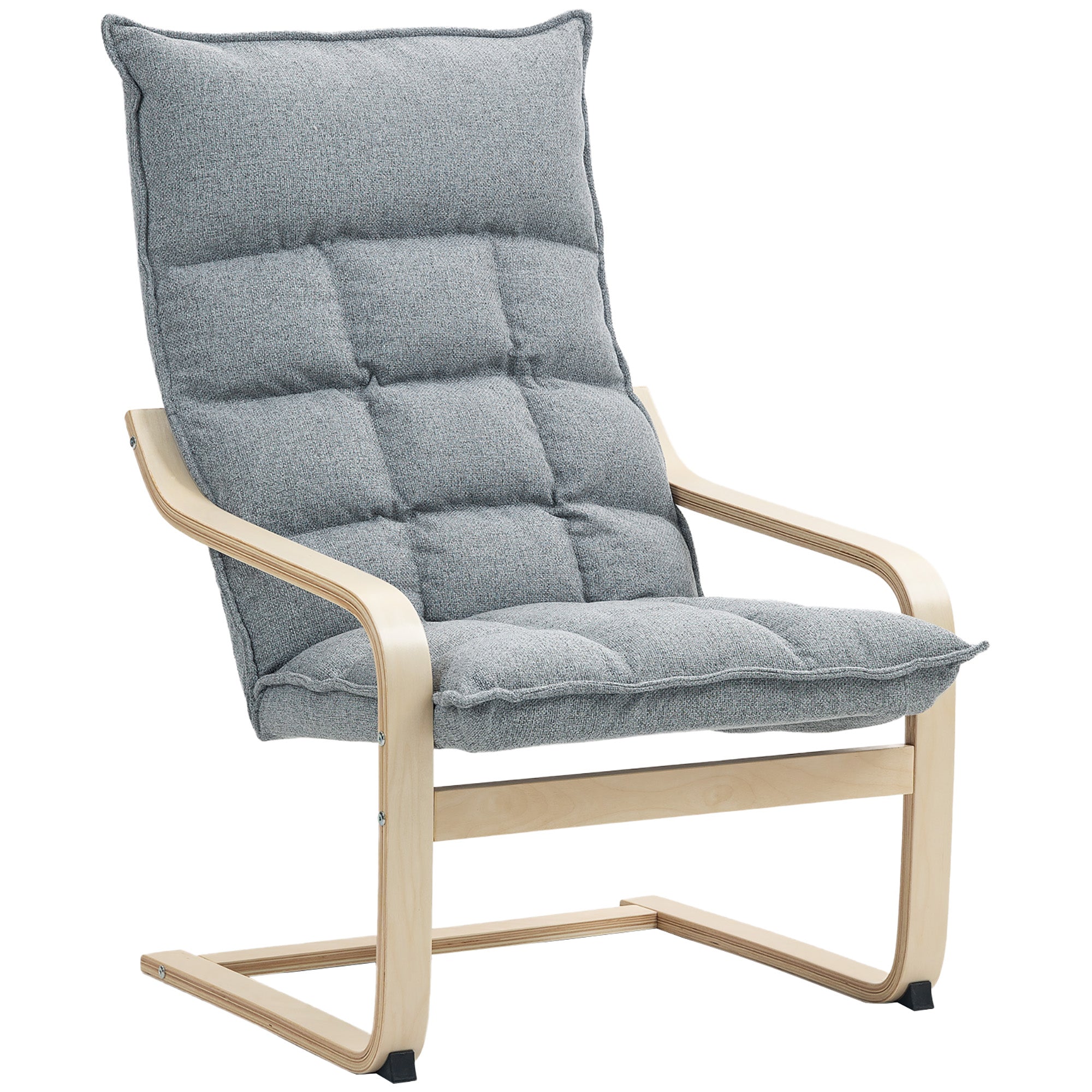 HOMCOM Modern Armchair, Upholstered Linen Accent Chair with Curved Leg and Arm, Leisure Lounge Chair for Living Room, Bedroom, Balcony, Office, Light Grey