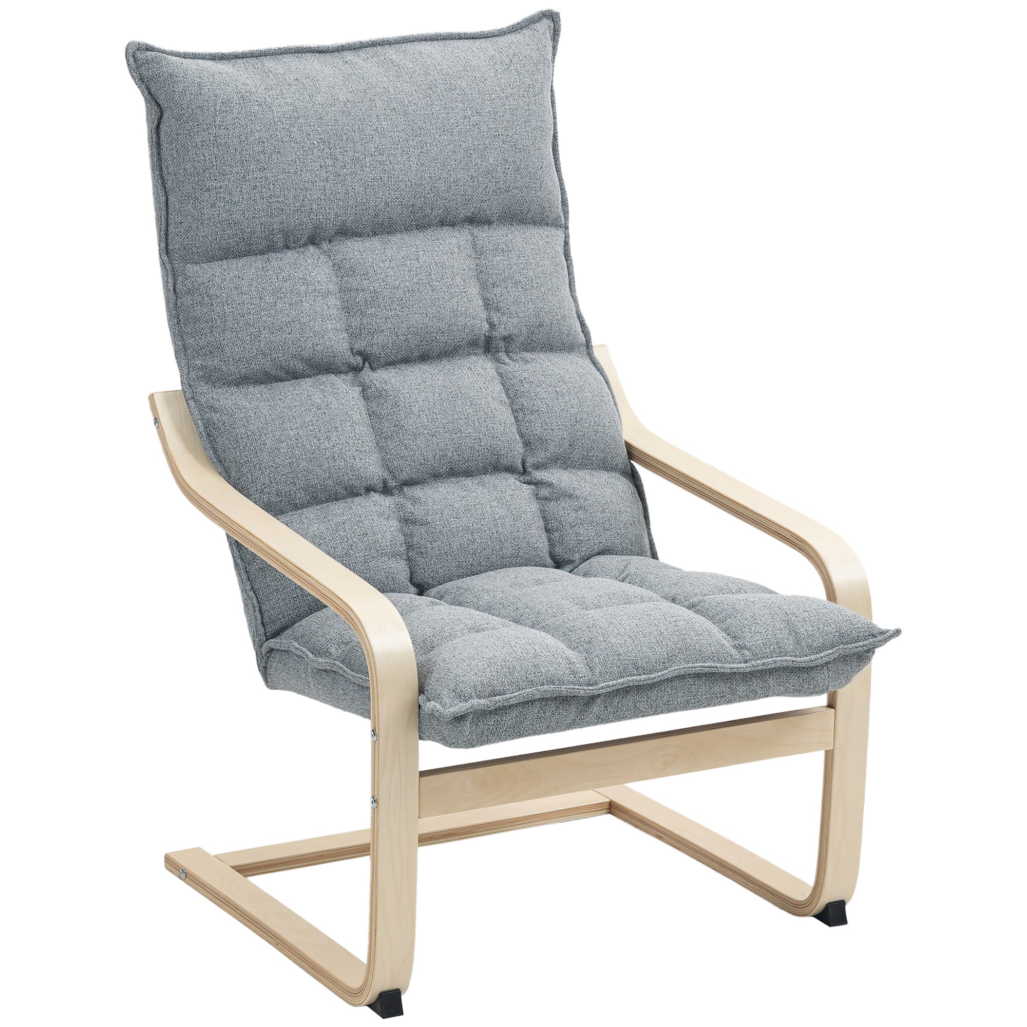 HOMCOM Modern Armchair, Upholstered Linen Accent Chair with Curved Leg and Arm, Leisure Lounge Chair for Living Room, Bedroom, Balcony, Office, Light Grey