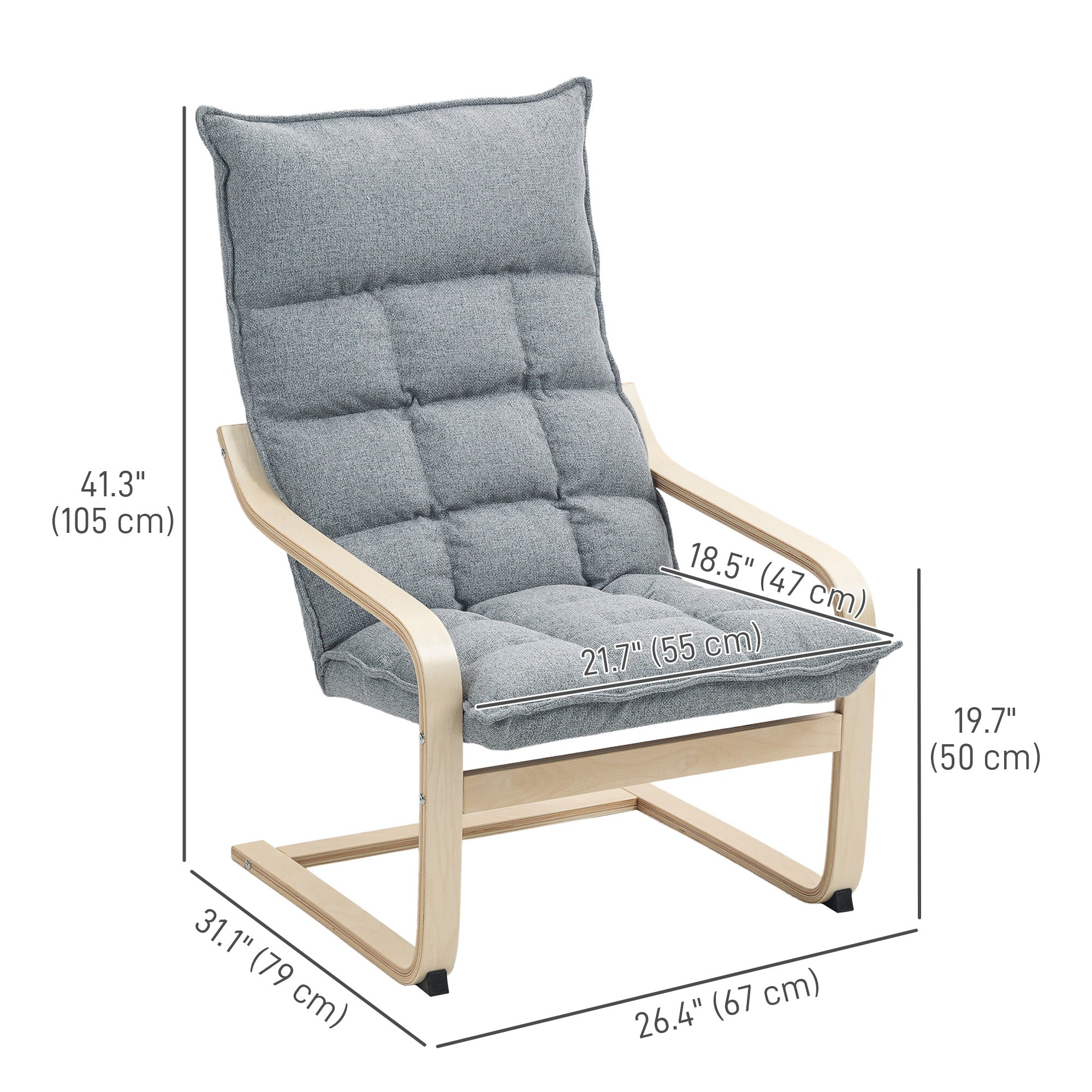 HOMCOM Modern Armchair, Upholstered Linen Accent Chair with Curved Leg and Arm, Leisure Lounge Chair for Living Room, Bedroom, Balcony, Office, Light Grey