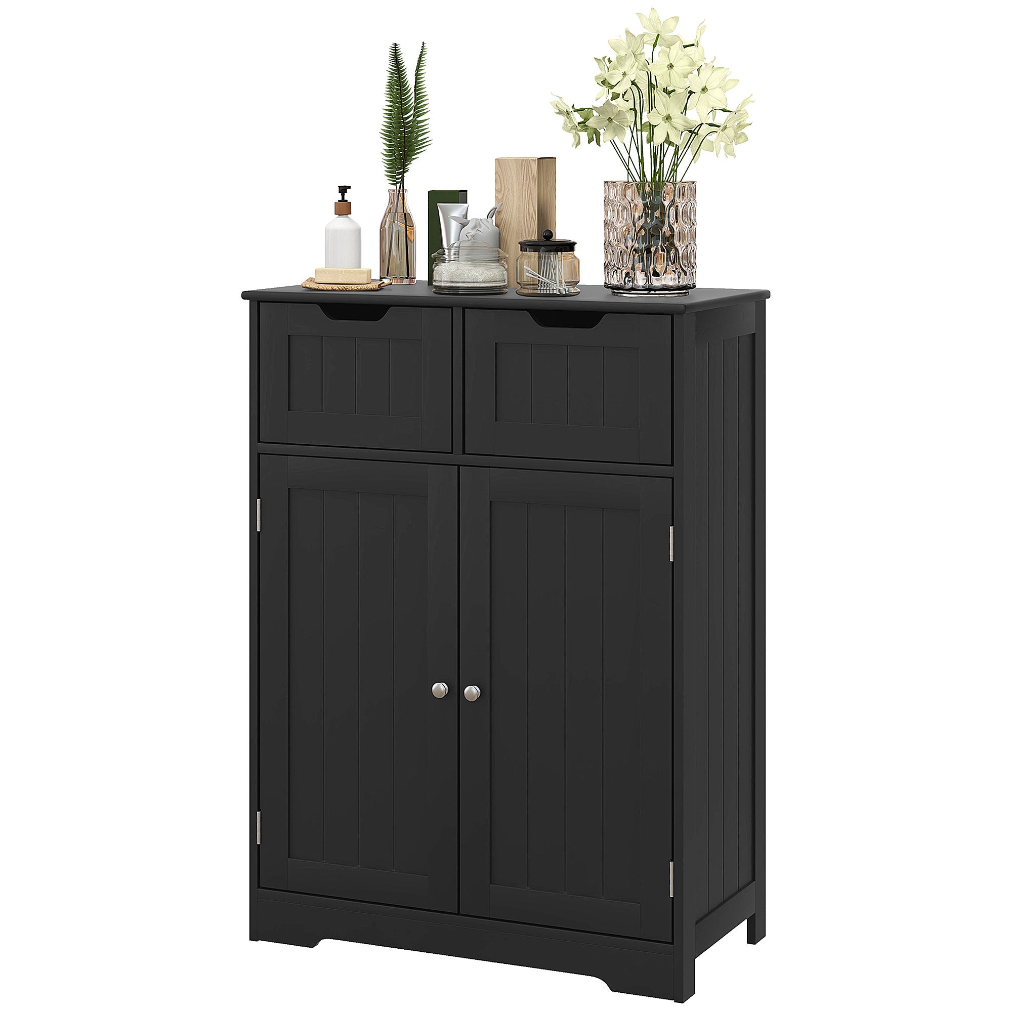kleankin Freestanding Bathroom Storage Cabinet, Floor Cupboard with 2 Drawers, Adjustable Shelf, for Bathroom, Living Room or Entryway, Black