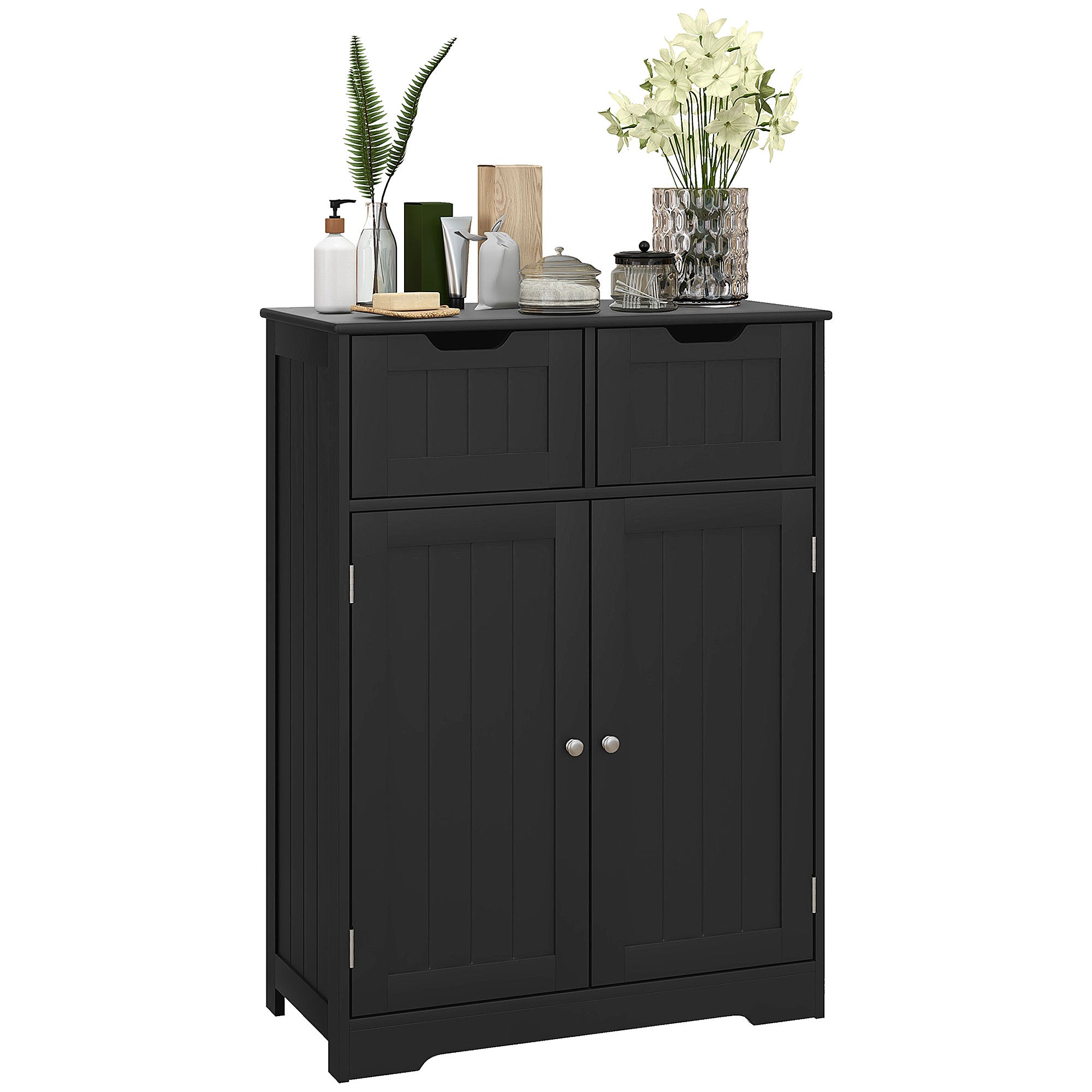 kleankin Freestanding Bathroom Storage Cabinet, Floor Cupboard with 2 Drawers, Adjustable Shelf, for Bathroom, Living Room or Entryway, Black