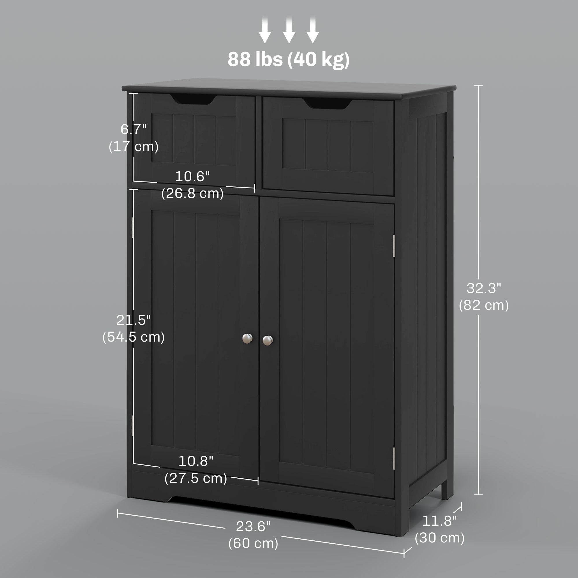 kleankin Freestanding Bathroom Storage Cabinet, Floor Cupboard with 2 Drawers, Adjustable Shelf, for Bathroom, Living Room or Entryway, Black