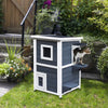PawHut 2 Story Outdoor Cat House, Outdoor Cat Enclosure Wooden Cat Shelter with Windows, Platforms, Openable Top, Asphalt Roof, Grey