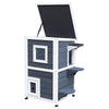 PawHut 2 Story Outdoor Cat House, Outdoor Cat Enclosure Wooden Cat Shelter with Windows, Platforms, Openable Top, Asphalt Roof, Grey