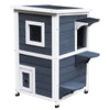 PawHut 2 Story Outdoor Cat House, Outdoor Cat Enclosure Wooden Cat Shelter with Windows, Platforms, Openable Top, Asphalt Roof, Grey