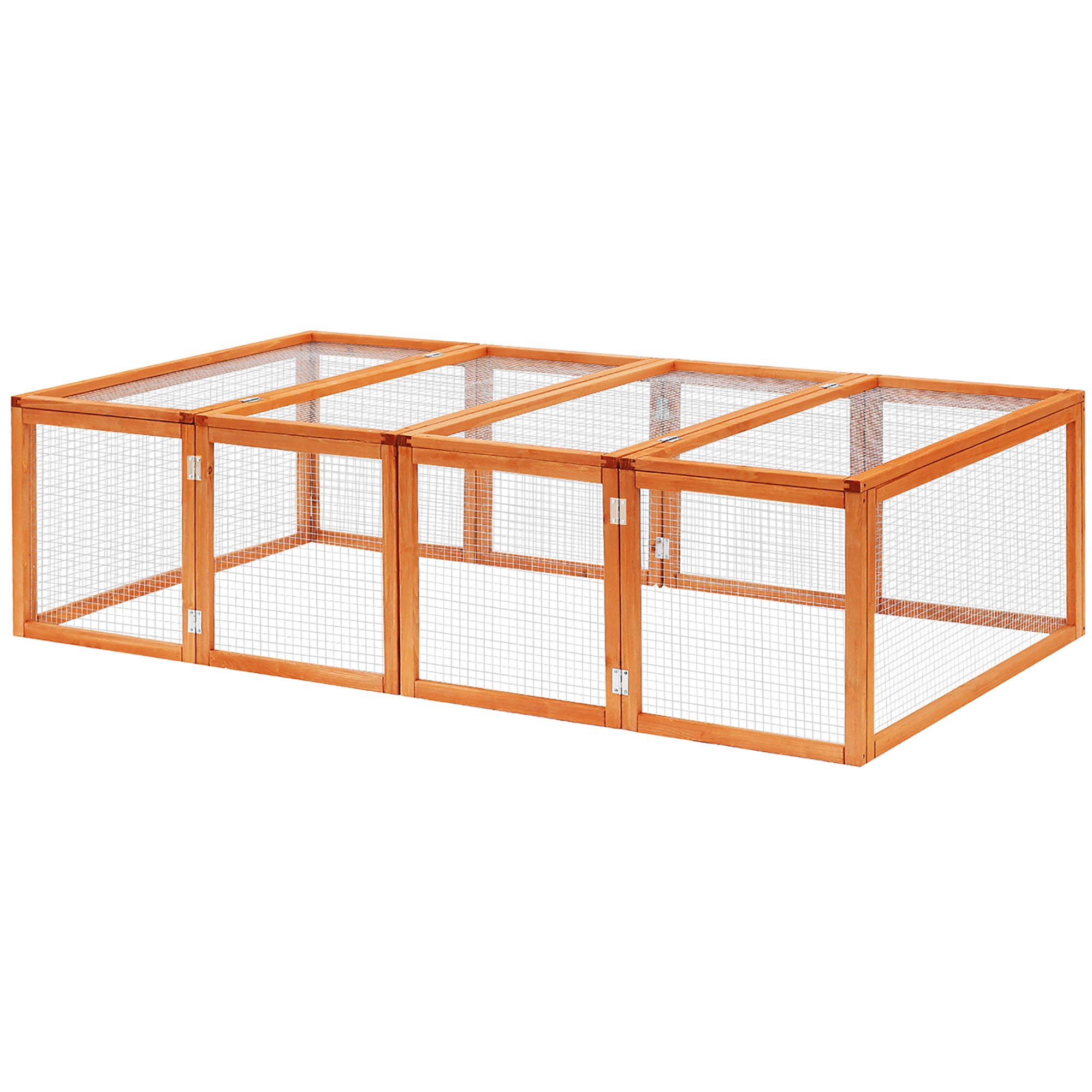 Pawhut Rabbit Run Wooden Rabbit Hutch Cage 6ft with Wire Mesh, Openable Roof, Play Space for Outdoor, 181 x 100 x 48 cm, Natural Wood Finish
