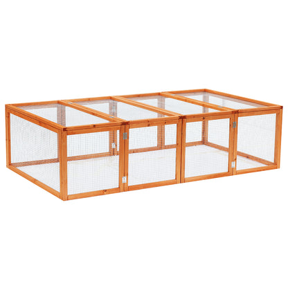 Pawhut Rabbit Run Wooden Rabbit Hutch Cage 6ft with Wire Mesh, Openable Roof, Play Space for Outdoor, 181 x 100 x 48 cm, Natural Wood Finish