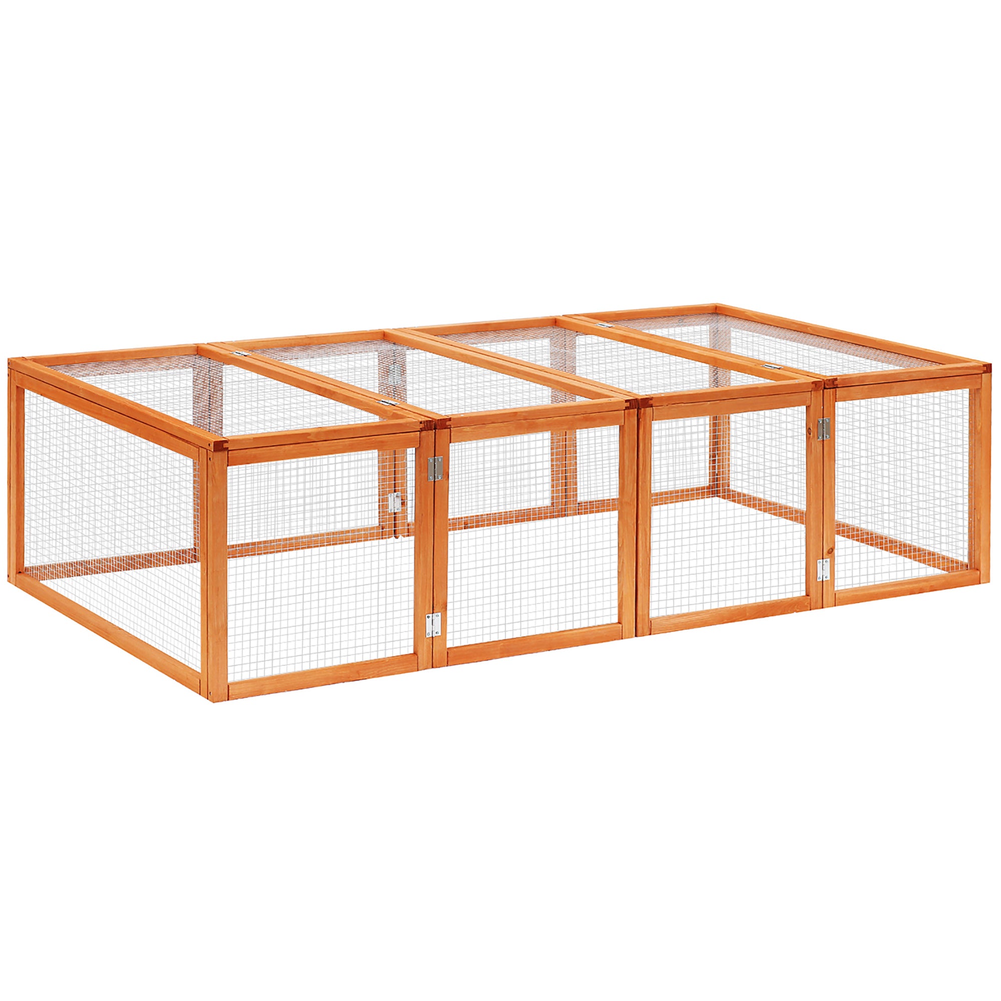 Pawhut Rabbit Run Wooden Rabbit Hutch Cage 6ft with Wire Mesh, Openable Roof, Play Space for Outdoor, 181 x 100 x 48 cm, Natural Wood Finish