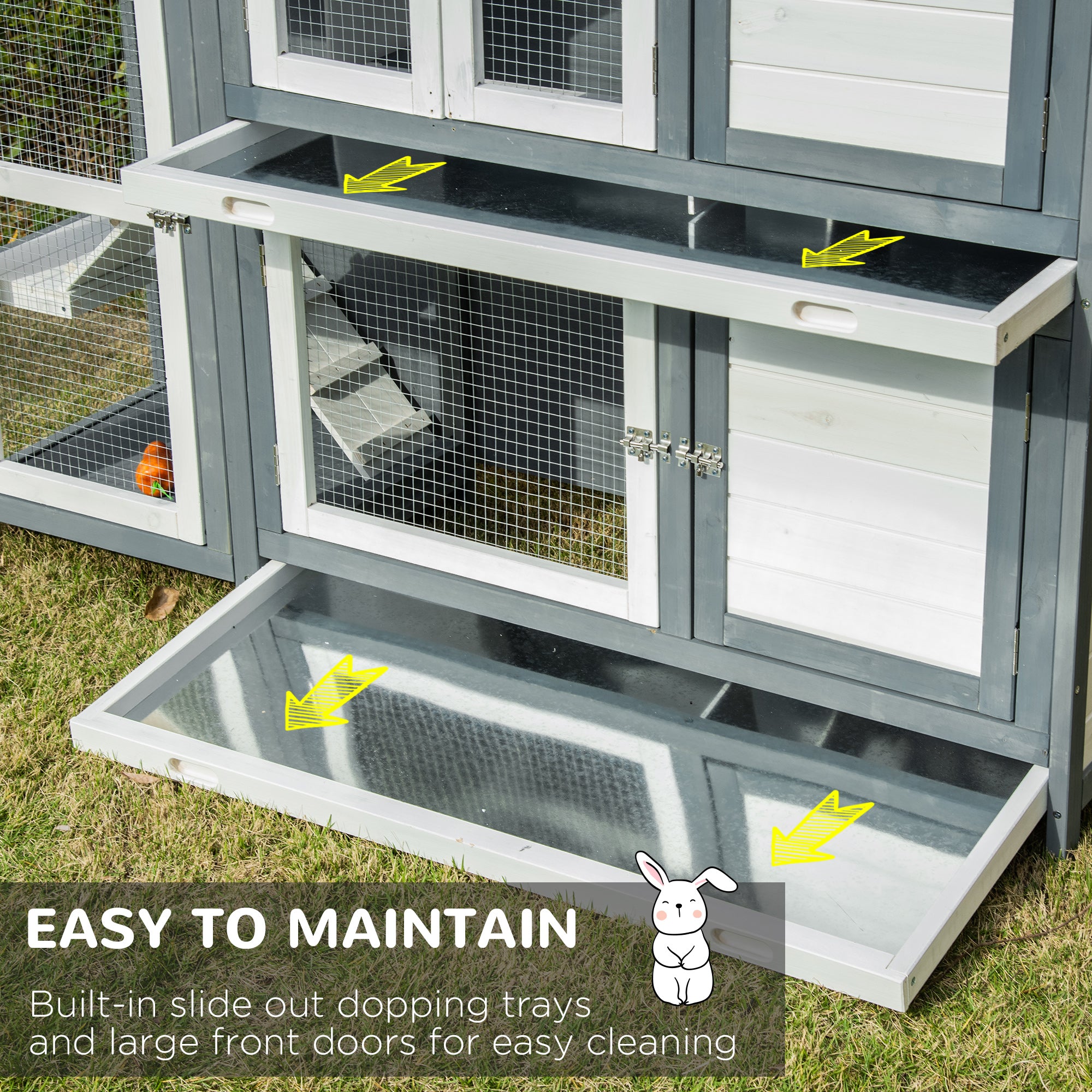 PawHut 57" Rabbit Hutch, 2 Tier Bunny Cage, Guinea Pig Cage, Bunny Run, Indoor Outdoor Small Animal House with Slide-out Tray, Ramp