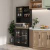 HOMCOM Kitchen Pantry, Buffet with Hutch with 3 Storage Cabinets, 2 Open Shelves and Large Countertop, Black
